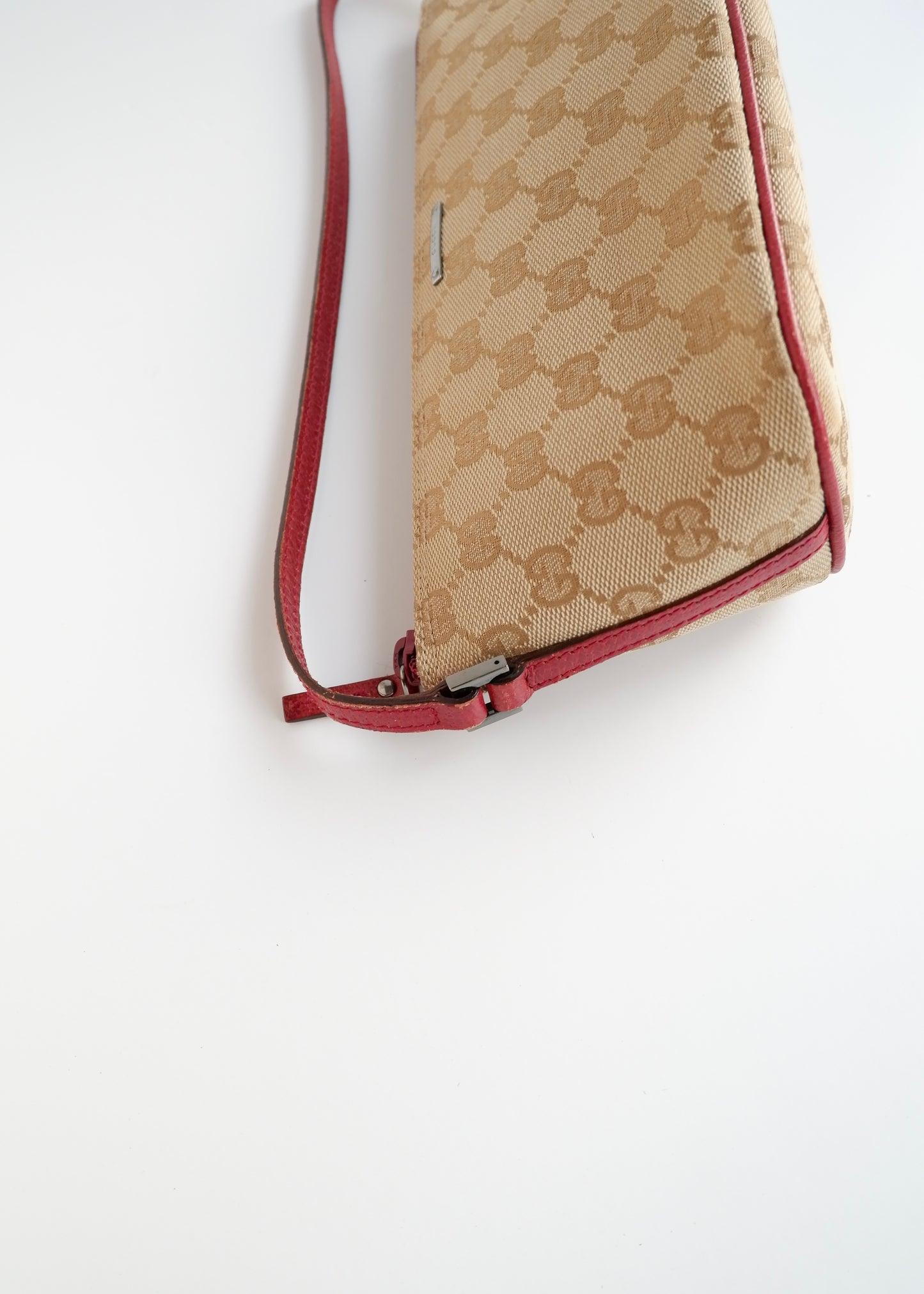 Authentic Preowned Gucci Beige/Burgundy Boat Pochette