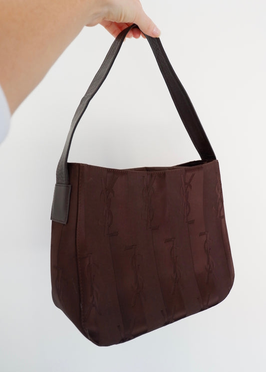 Authentic Preowned Vintage YSL Brown Nylon/ Leather Shoulder Bag