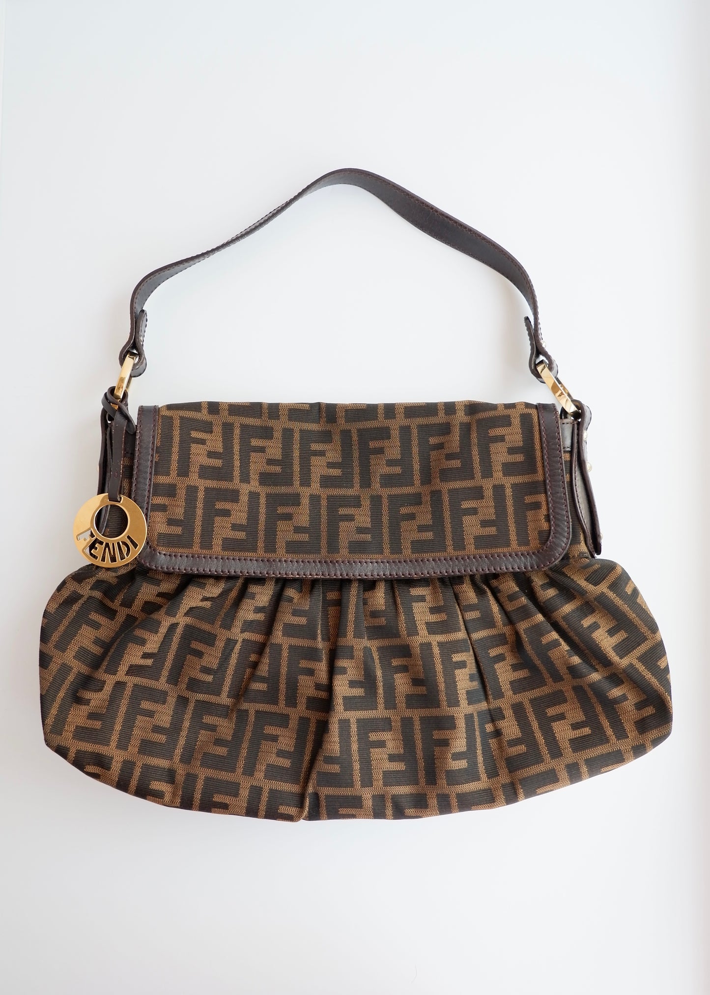 Authentic Preowned Vintage Fendi Brown Zucca Chef Shoulder Bag