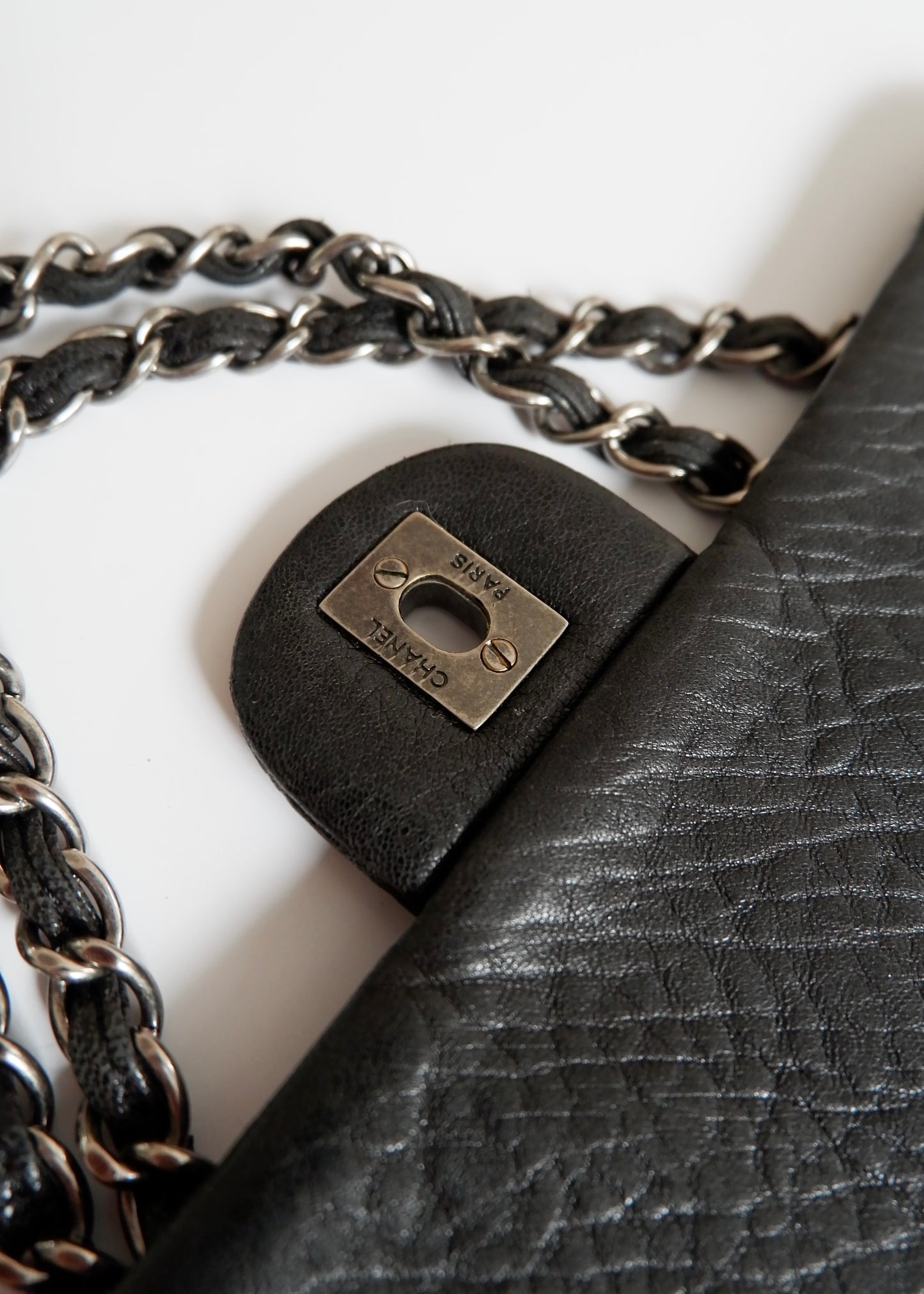 Authentic Preowned Chanel Black Lambskin Elephant Flap Shoulder Bag