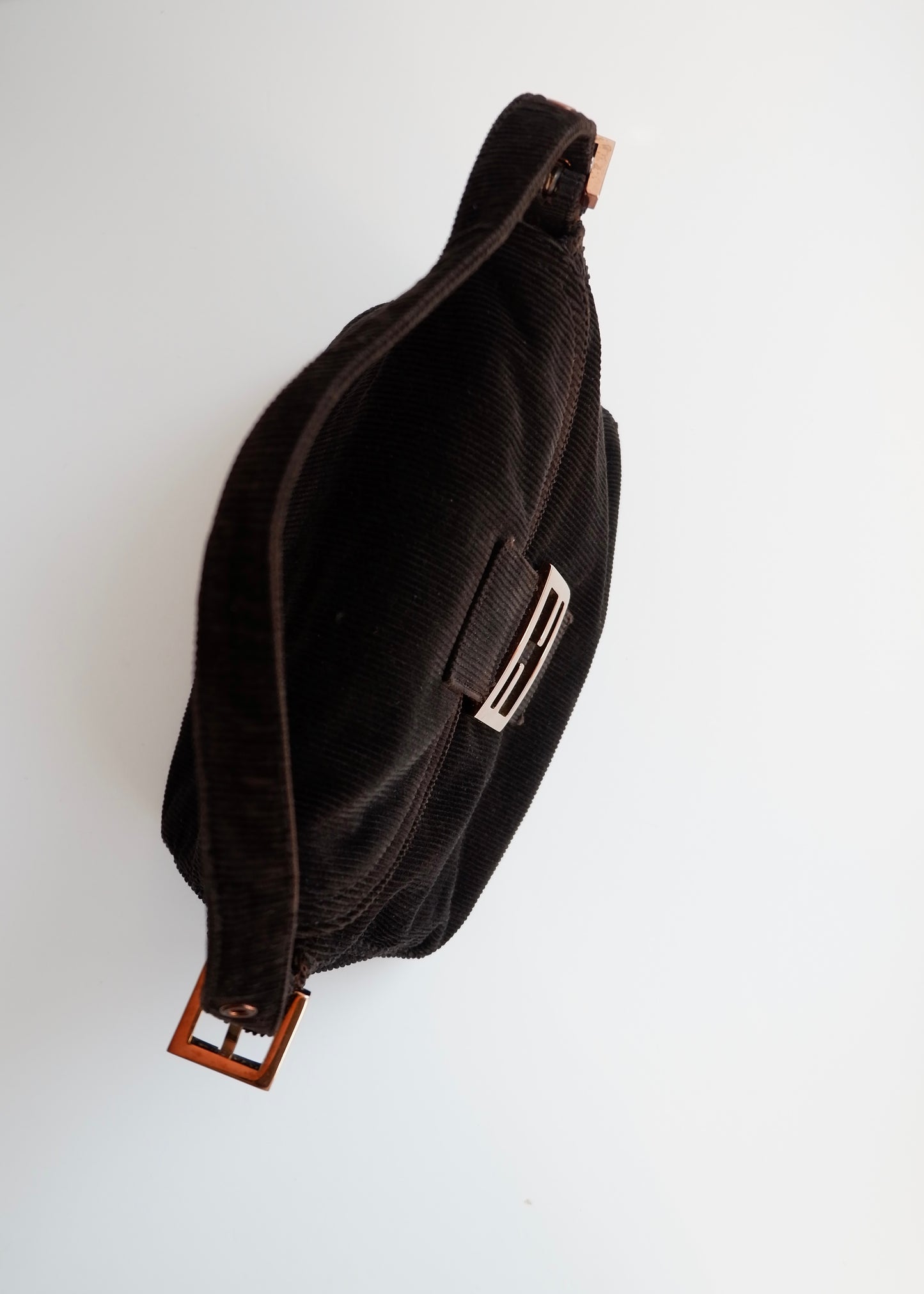 Authentic Preowned Fendi Black Corduroy Baguette Shoulder Bag