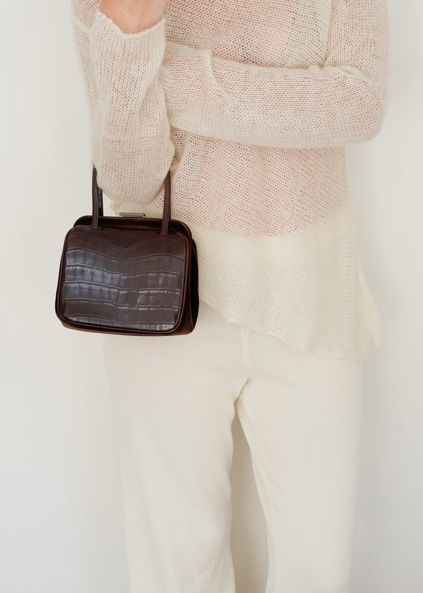 Authentic Preowned Vintage Prada Brown Leather/Velvet Top Handle Bag