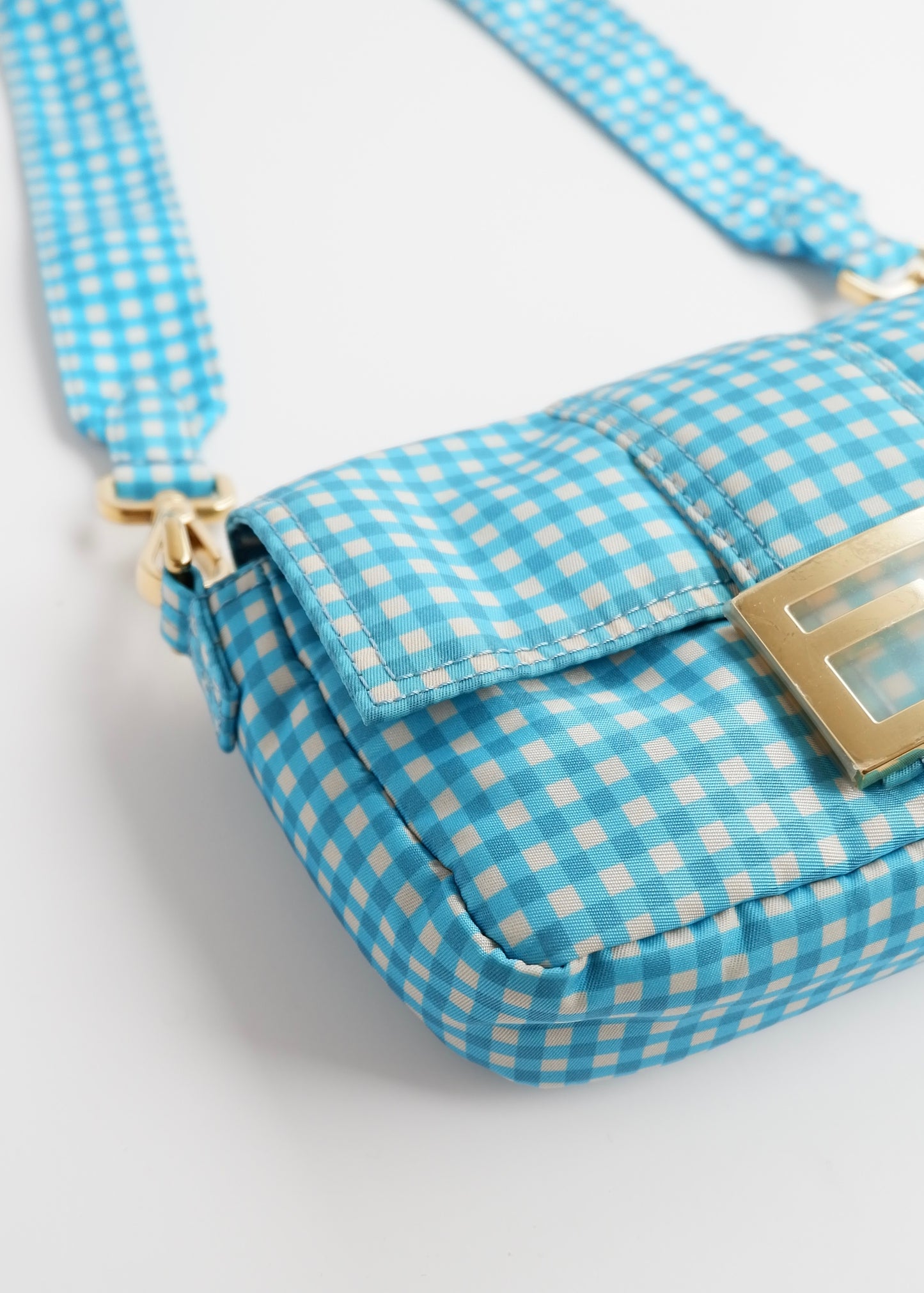 Authentic Preowned Fendi Blue Gingham Nylon Two Way Bag