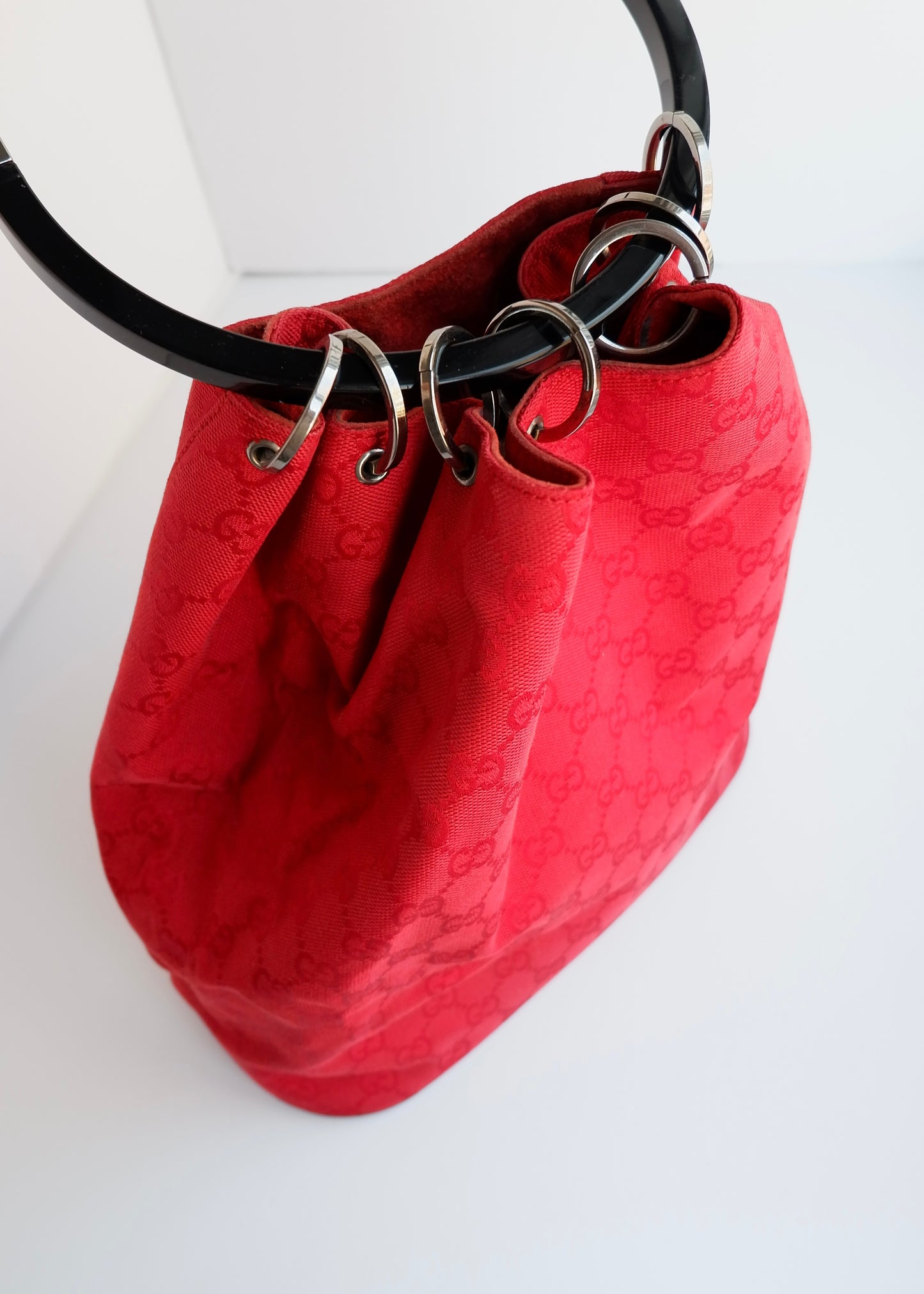 Authentic Preowned Gucci Red GG Canvas Hoop Shoulder Bag