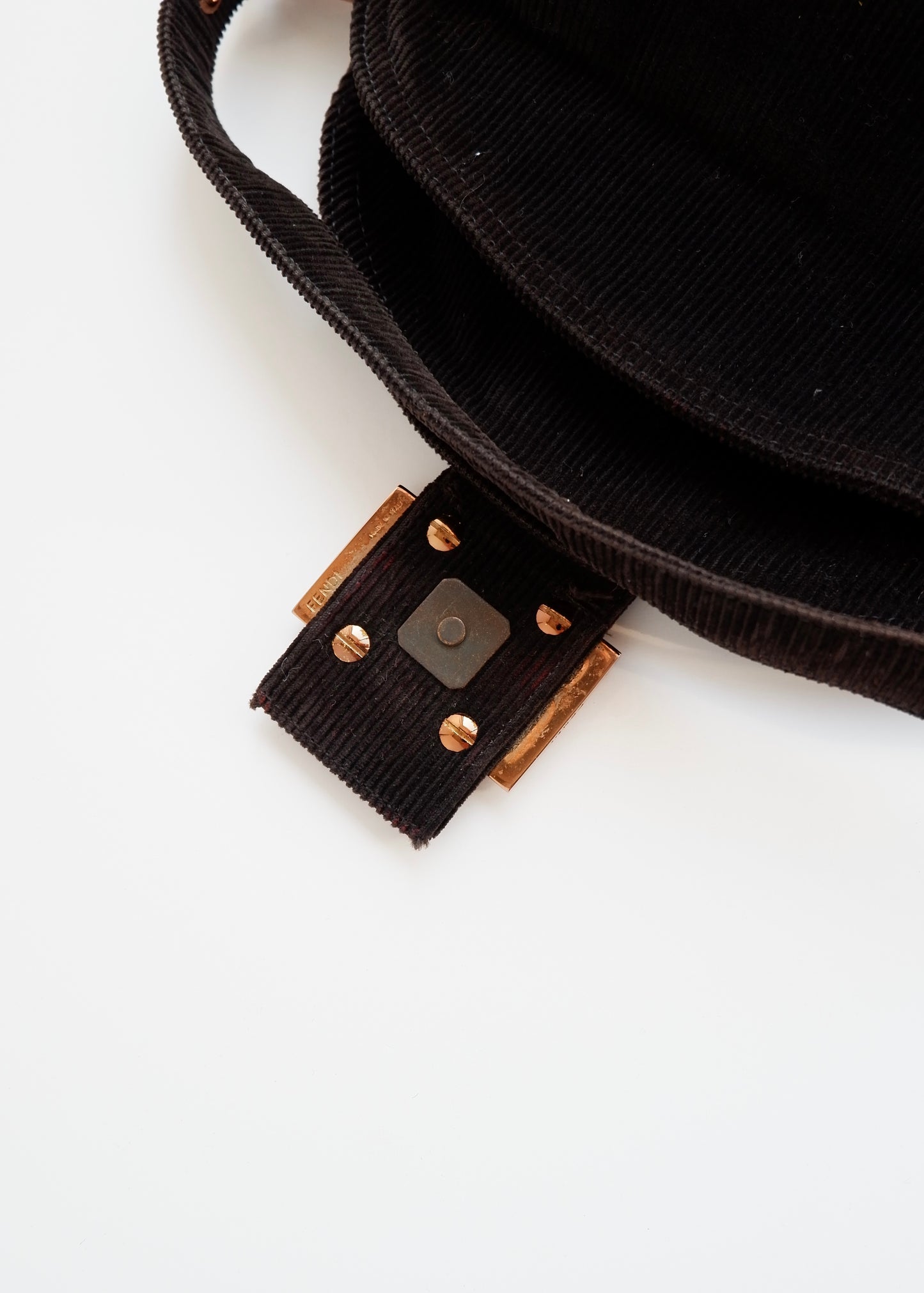 Authentic Preowned Fendi Black Corduroy Baguette Shoulder Bag