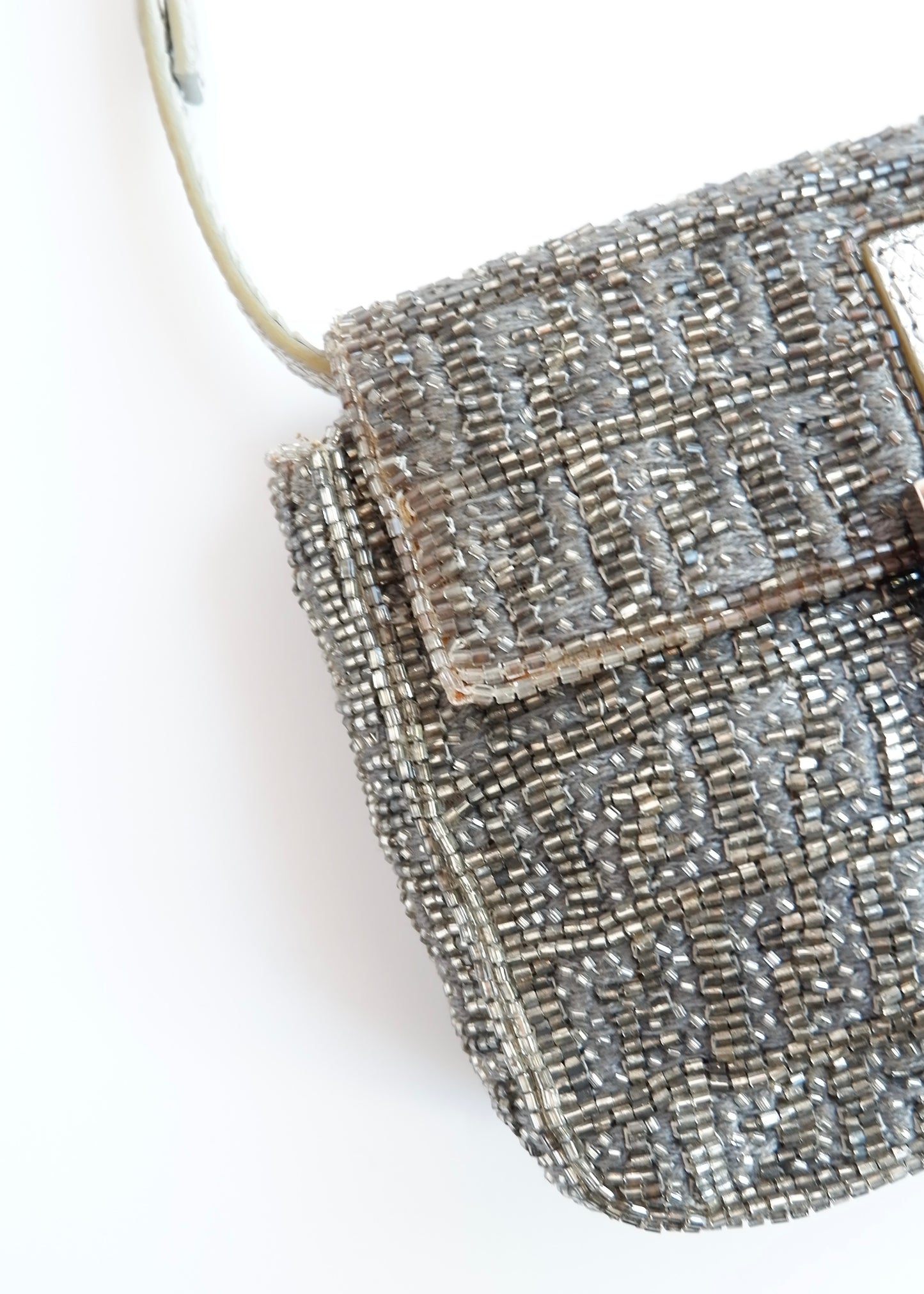 Authentic Preowned Vintage Fendi Silver FF Zucchino Beaded Small Baguette Shoulder Bag