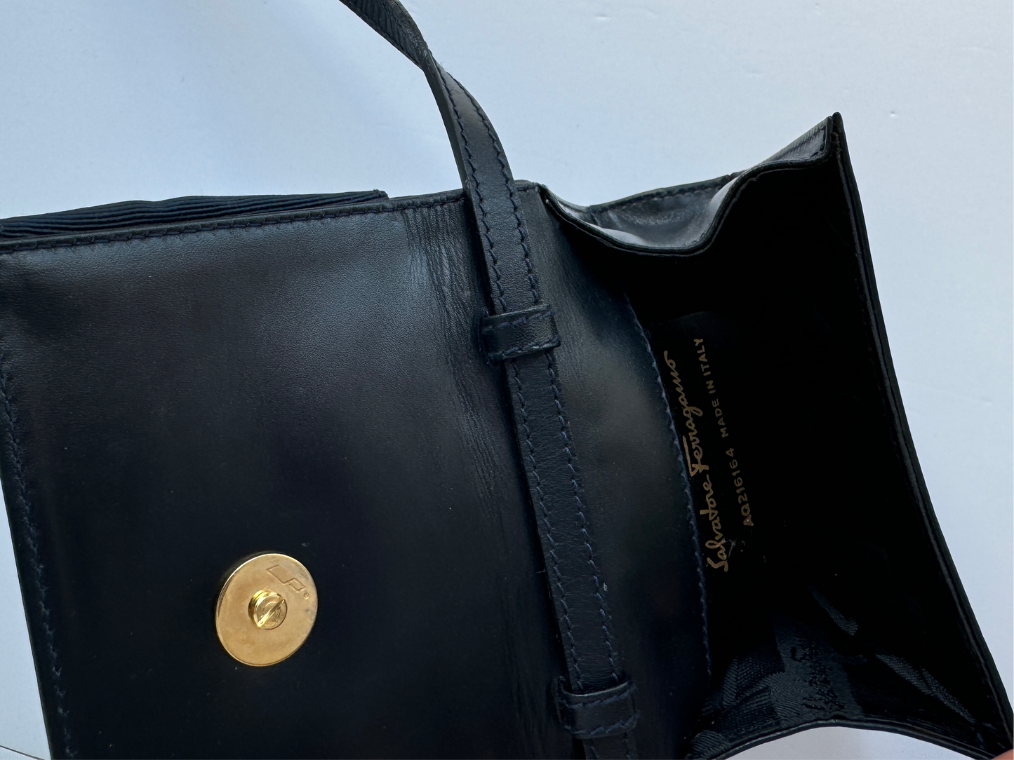 Authentic Preowed Ferragmo Navy Leather Micro Crossbody Bag