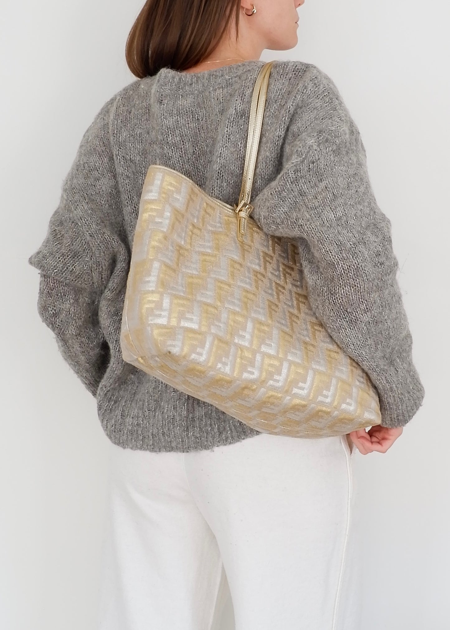 Authentic Preowned Fendi Gold/ Silver Canvas Zucca Tote Bag