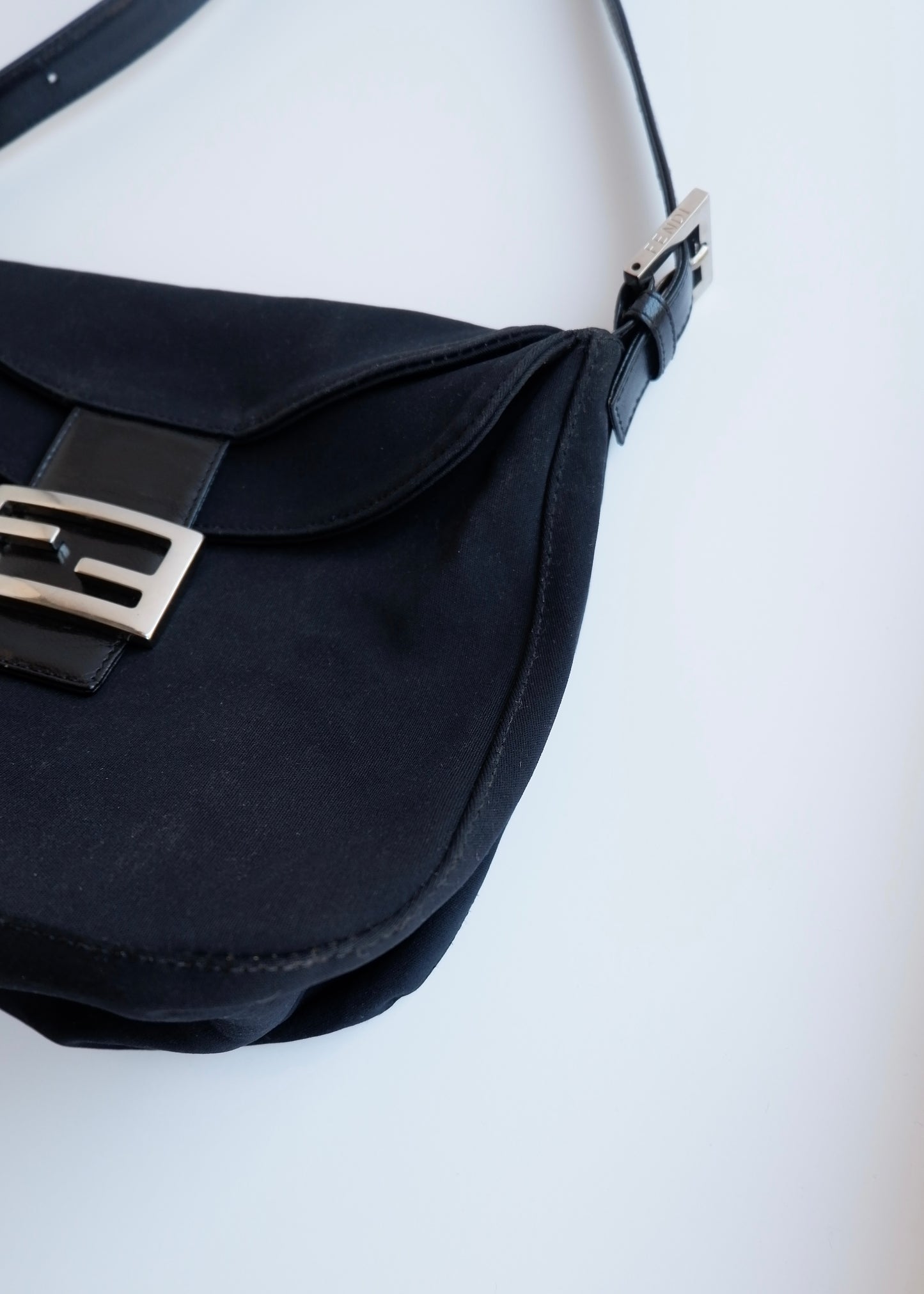 Authentic Preowned Fendi Black Fabric Baguette Shoulder Bag