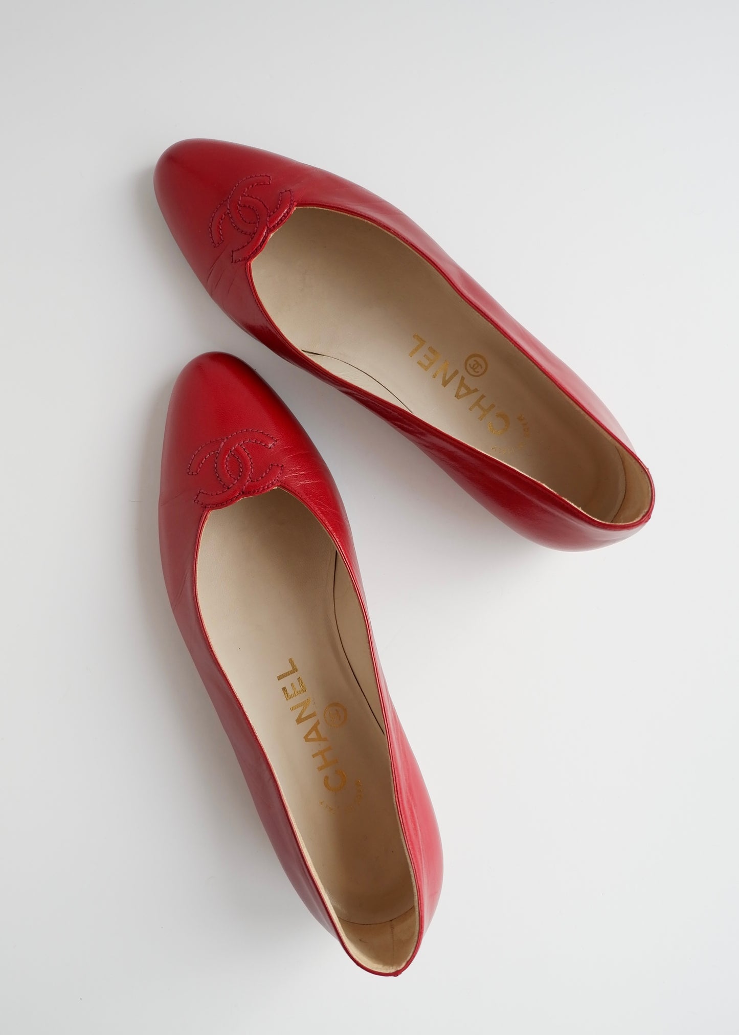 Authentic Preowned Vintage Chanel Red Leather CC Logo Flats - 36