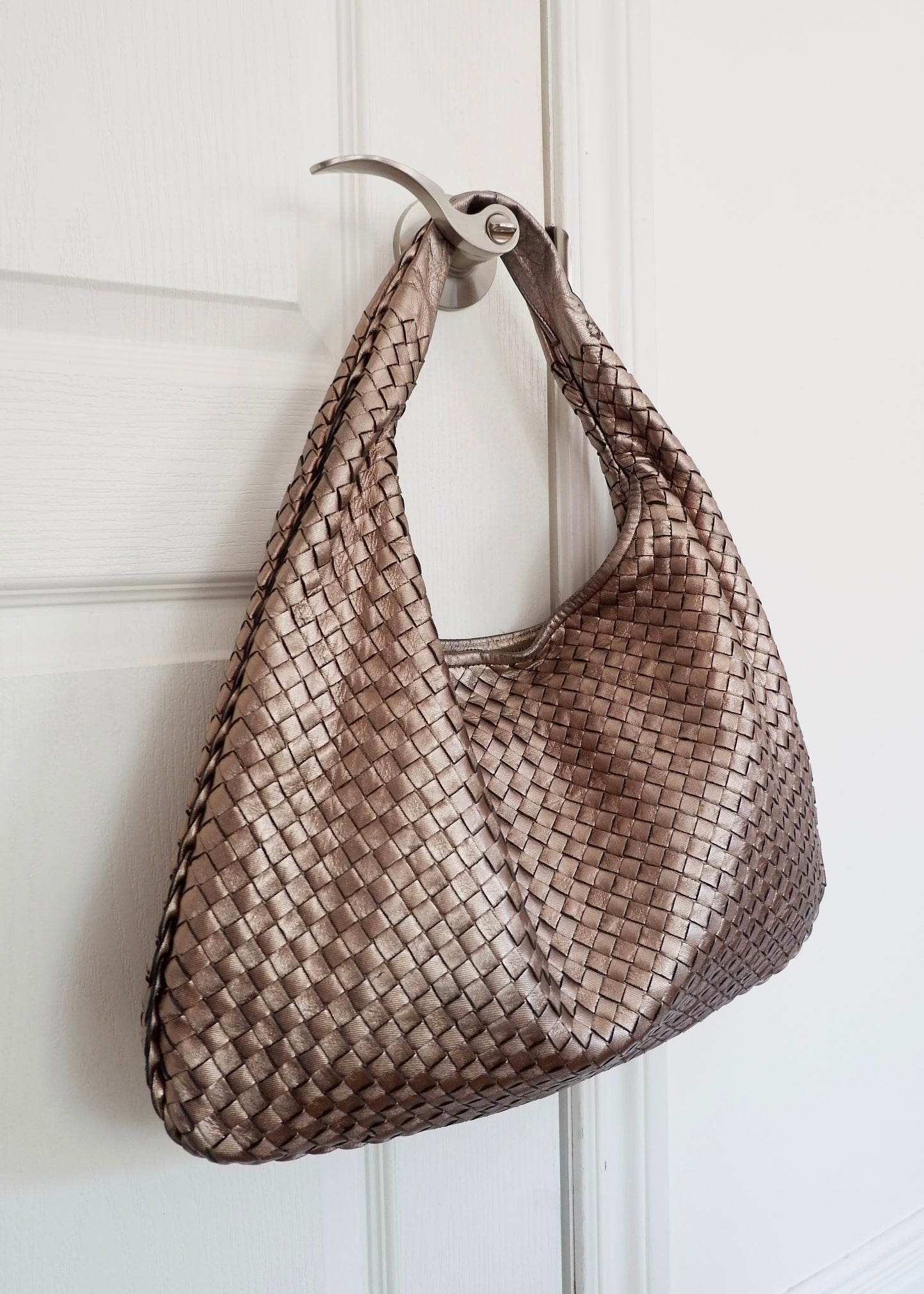 Authentic Preowned Bottega Veneta Metallic Bronze Leather Intrecciato Hobo Shoulder bag