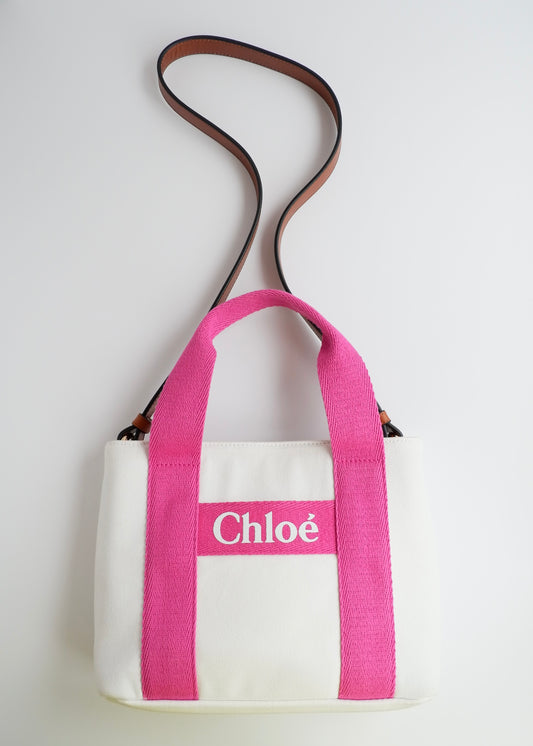 Authentic Preowned Chloe White/Pink Canvas Two Way Bag