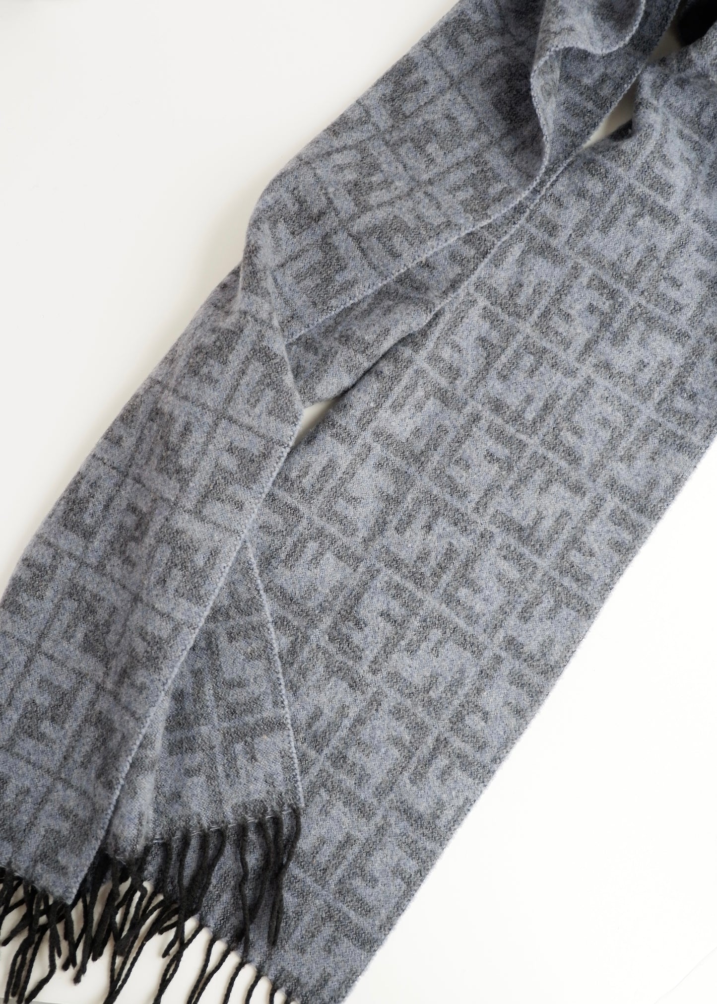Authentic Preowned Fendi Grey-Blue Zucca Print Wool Scarf