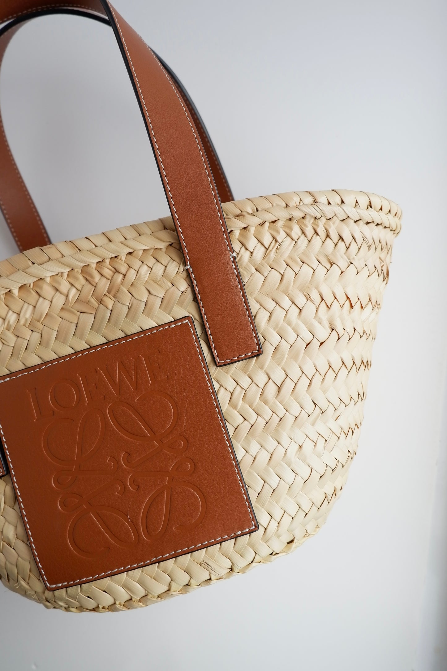 Authentic Preowned Loewe Brown Small Basket Bag In Palm Leaf and Calfskin