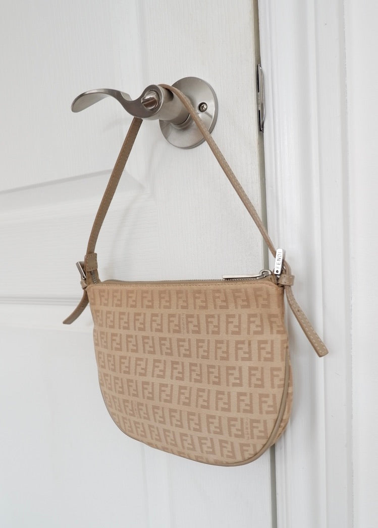 Authentic Preowned Fendi Light Beige Zucchino Small Shoulder Bag