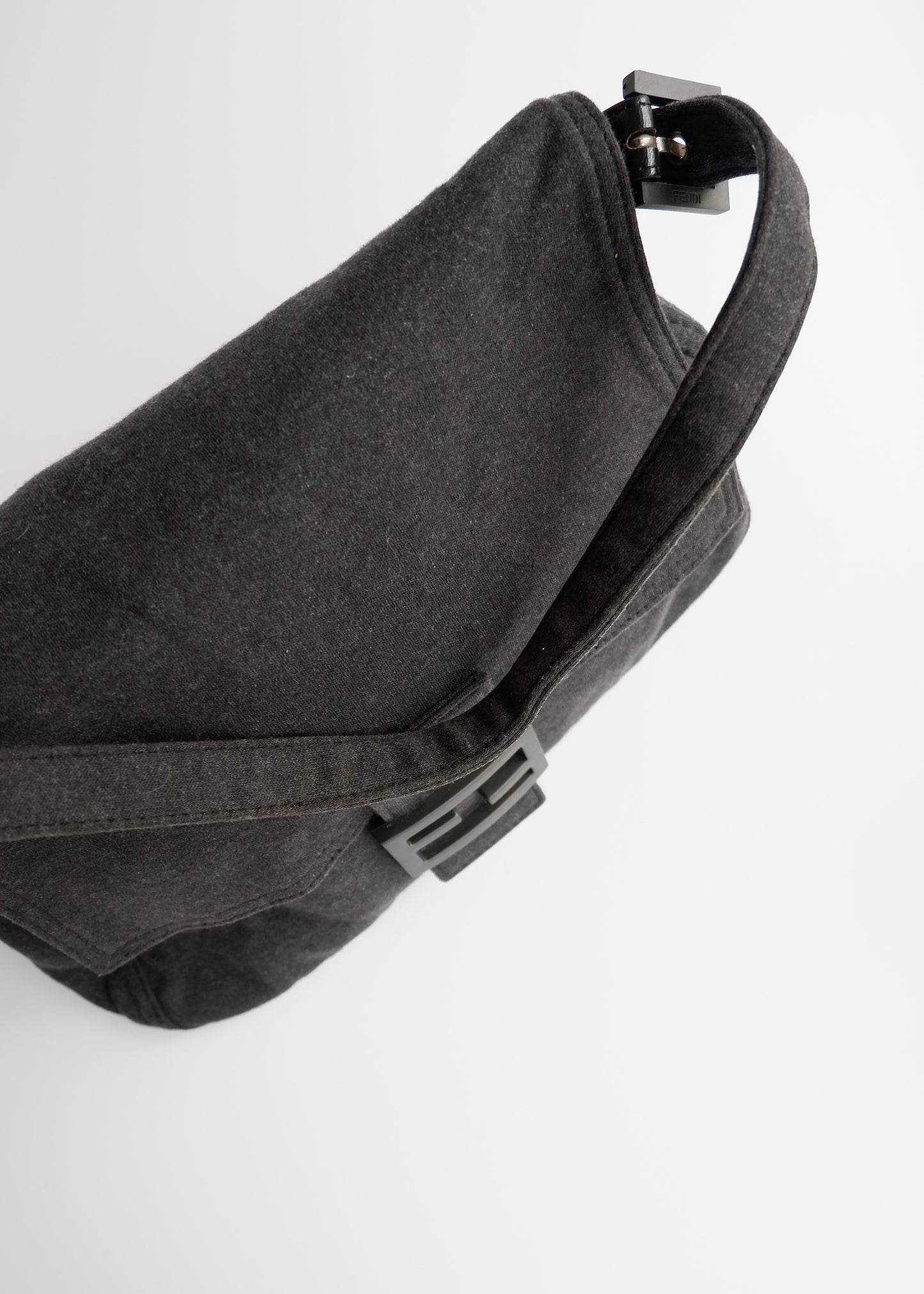 Authentic Preowned Fendi Dark Grey Cotton Mamma Baguette Shoulder Bag