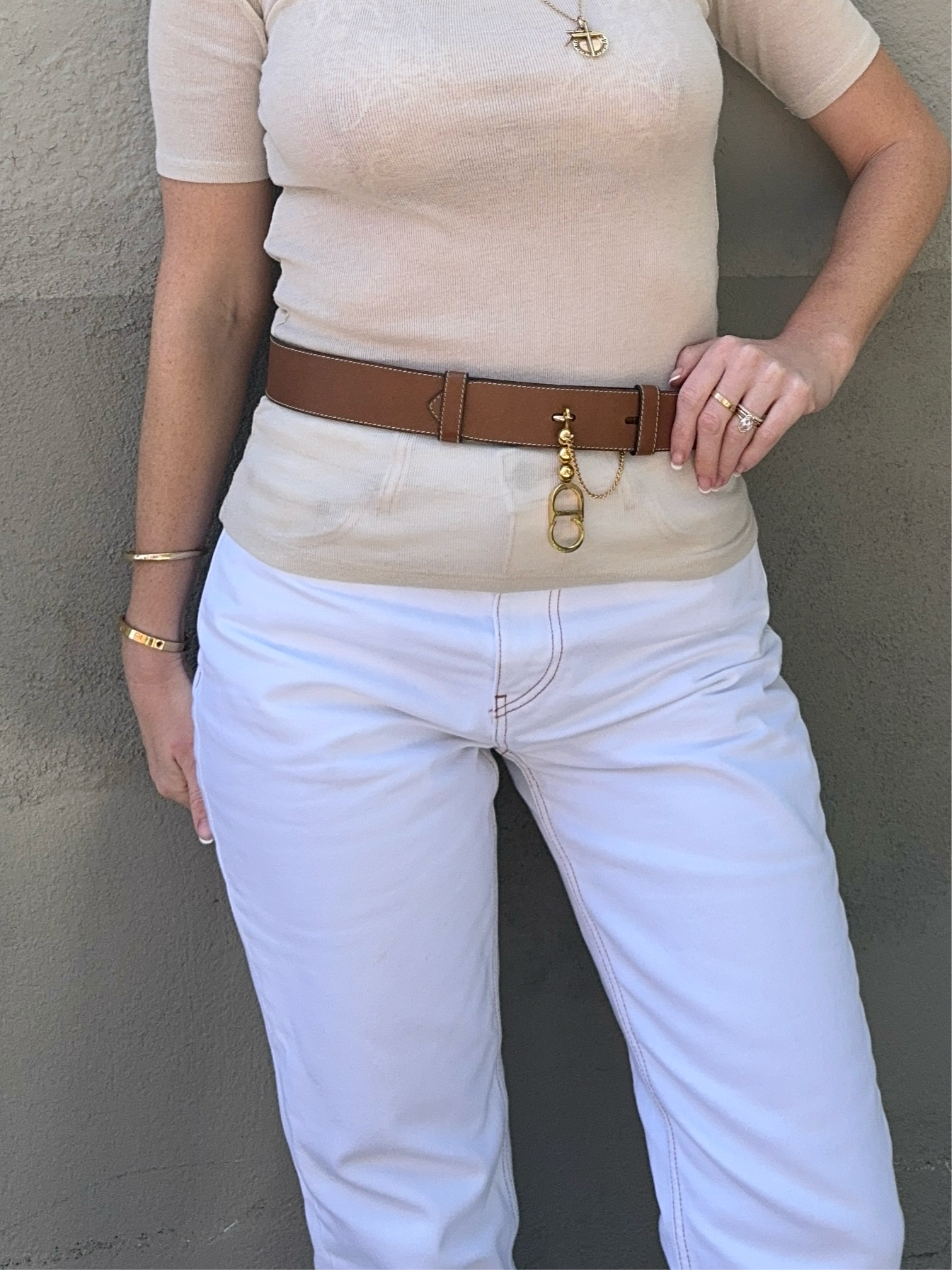 Authentic Preowned Dior Brown CD Gold Chain Belt - 80