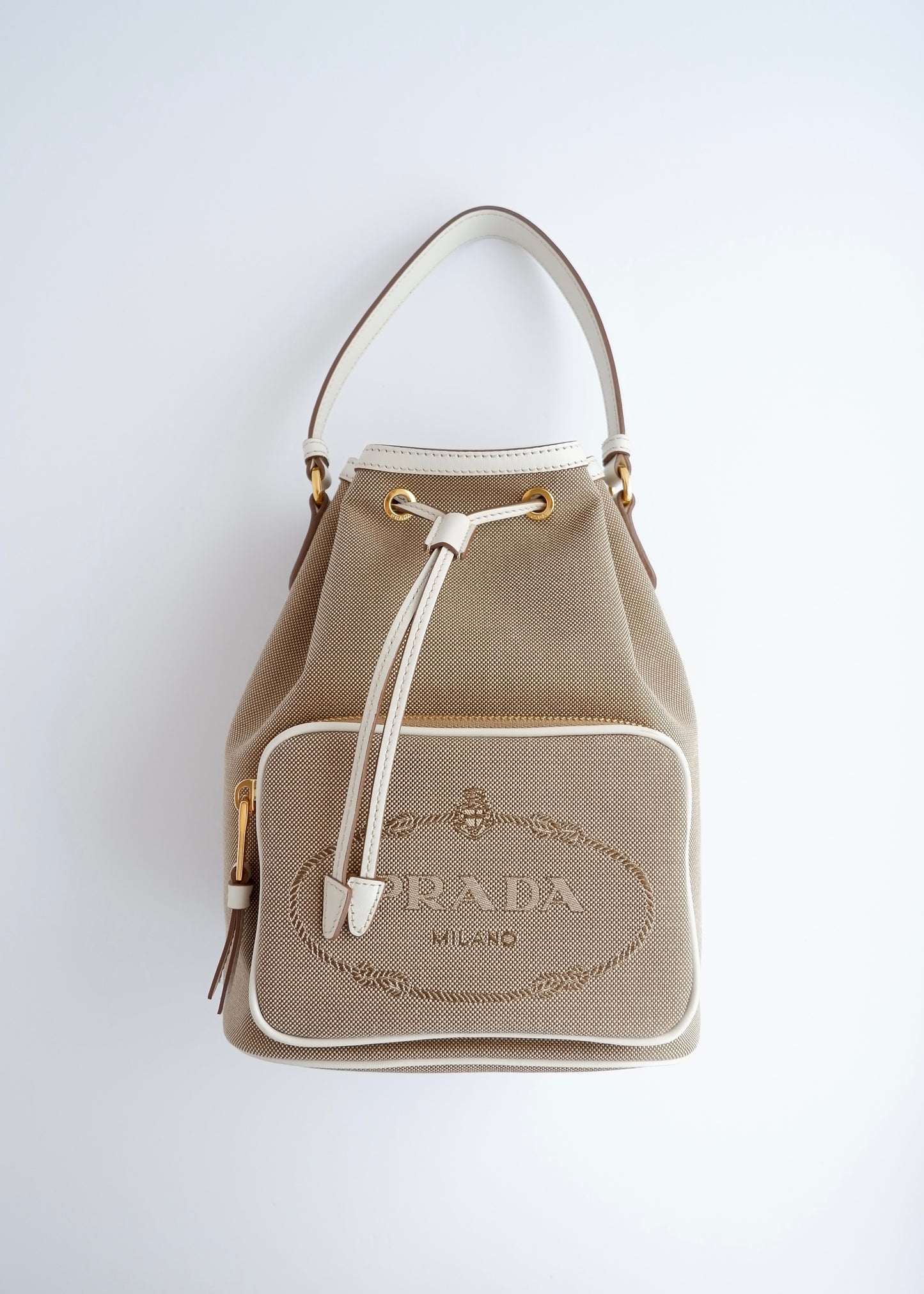 Authentic Preowned Prada Beige Canvas Drawstring Bucket Bag