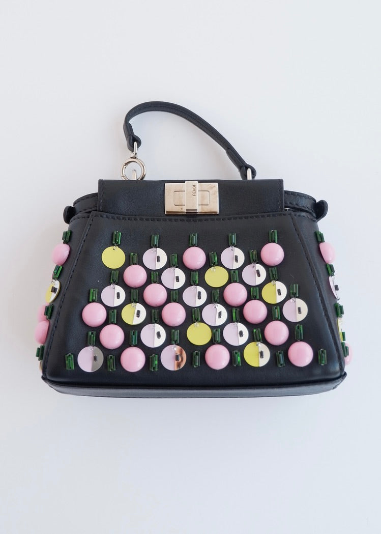 Authentic Preowned Fendi Black Multi Color Beaded Micro Peekaboo handbag