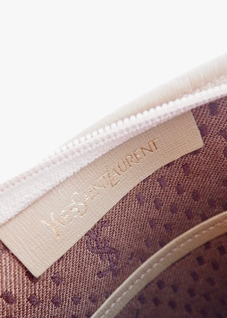 Authentic Preowned Vintage YSL Yves Saint Laurent Beige Coated Canvas Pouch