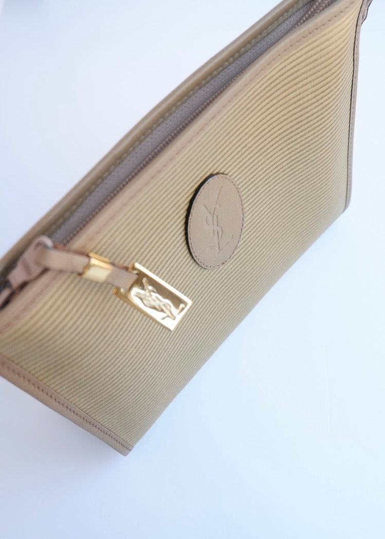 Authentic Preowned Vintage YSL Yves Saint Laurent Beige Coated Canvas Pouch