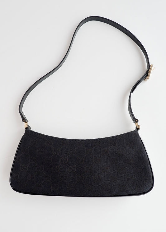 Authentic Preowned Gucci Black GG Canvas Patent Leather Shoulder Bag