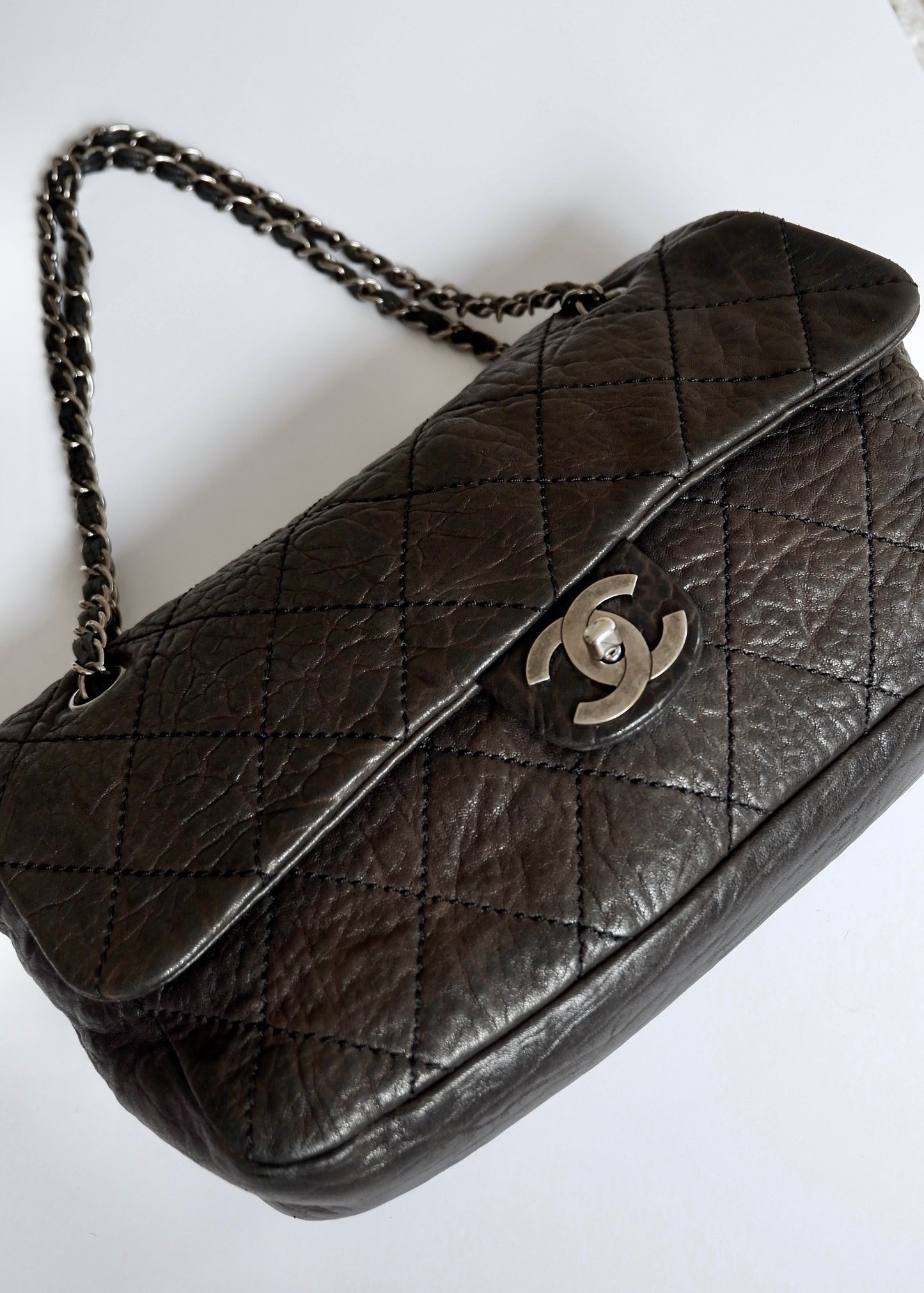 Authentic Preowned Chanel Black Lambskin Elephant Flap Shoulder Bag