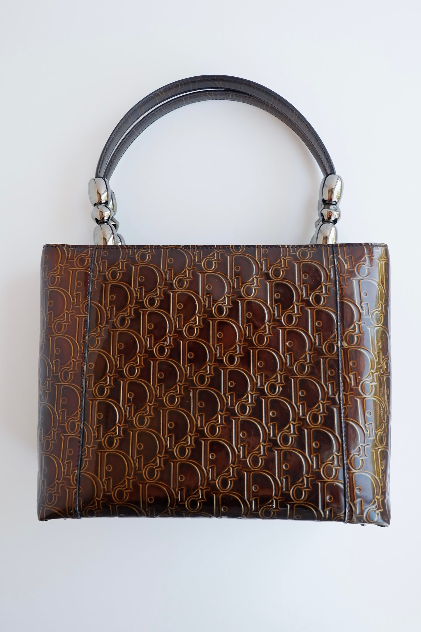 Authentic Preowned Christian Dior Brown Patent Leather Maris Pearl Handbag