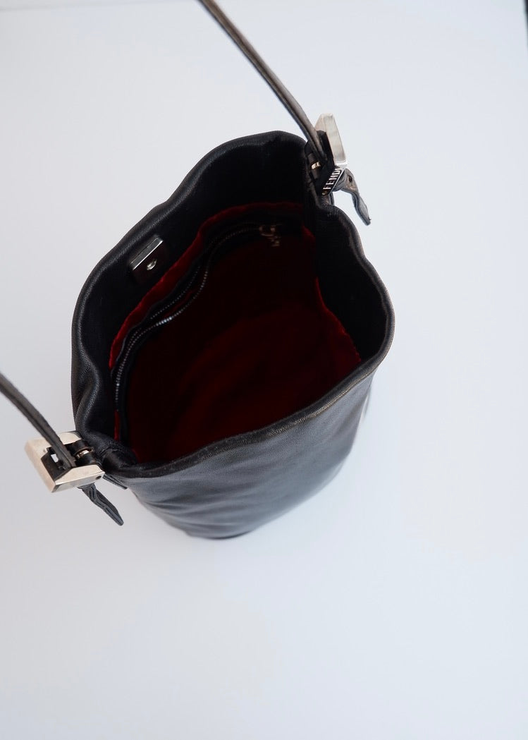 Authentic Preowned Fendi Black Leather FF Logo Bucket Shoulder Bag