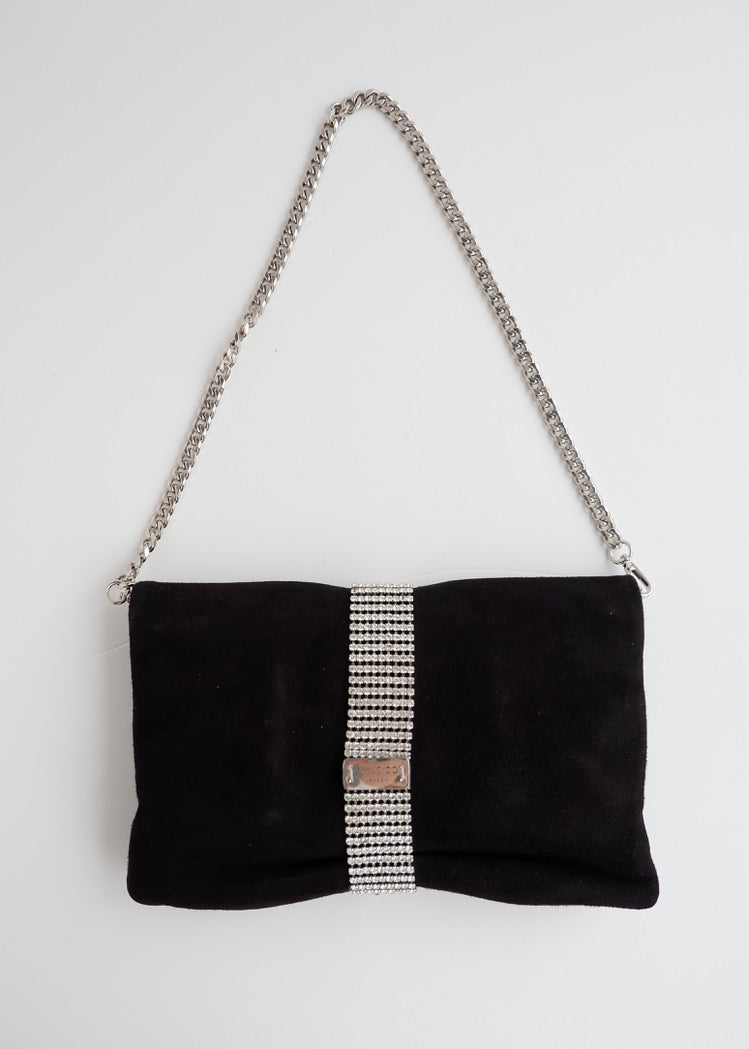 Authentic Preowned Jimmy Choo Black Suede/Crystal Embellished Evening Bag