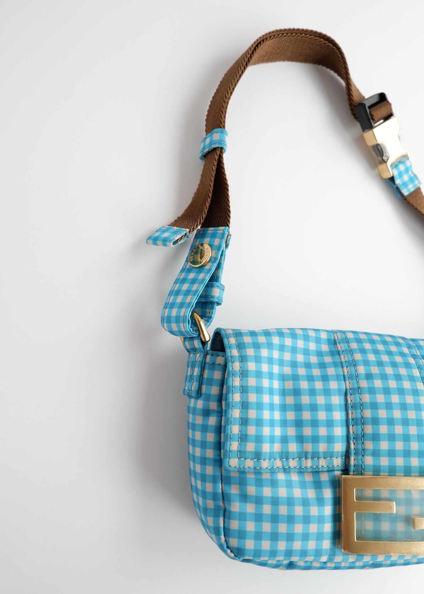 Authentic Preowned Fendi Blue Gingham Nylon Two Way Bag