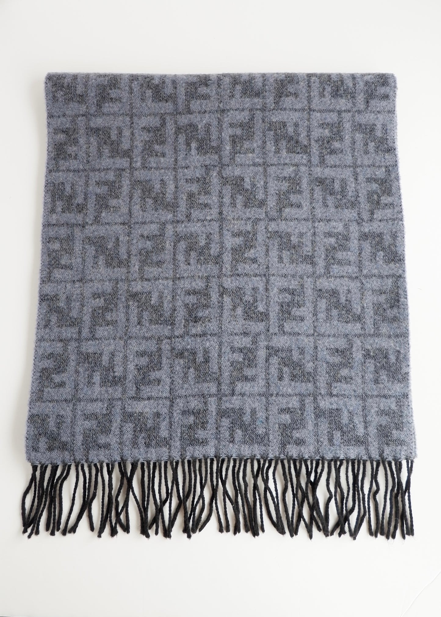 Authentic Preowned Fendi Grey-Blue Zucca Print Wool Scarf
