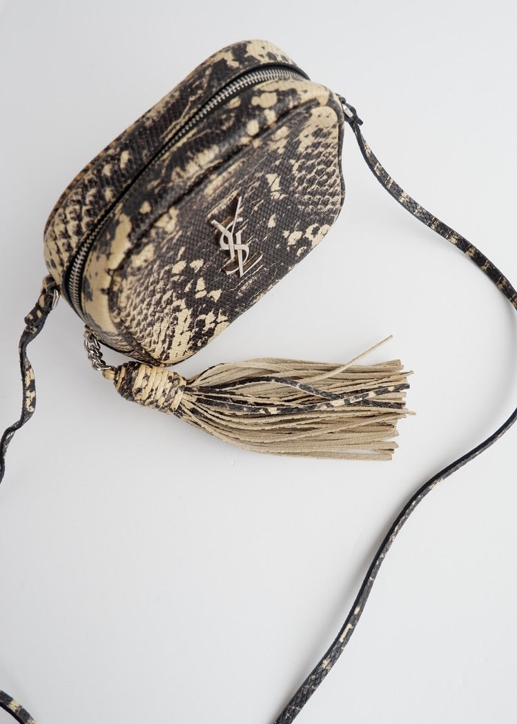 Authentic Preowned Saint Laurent YSL Python Print Small Tassel Crossbody Bag
