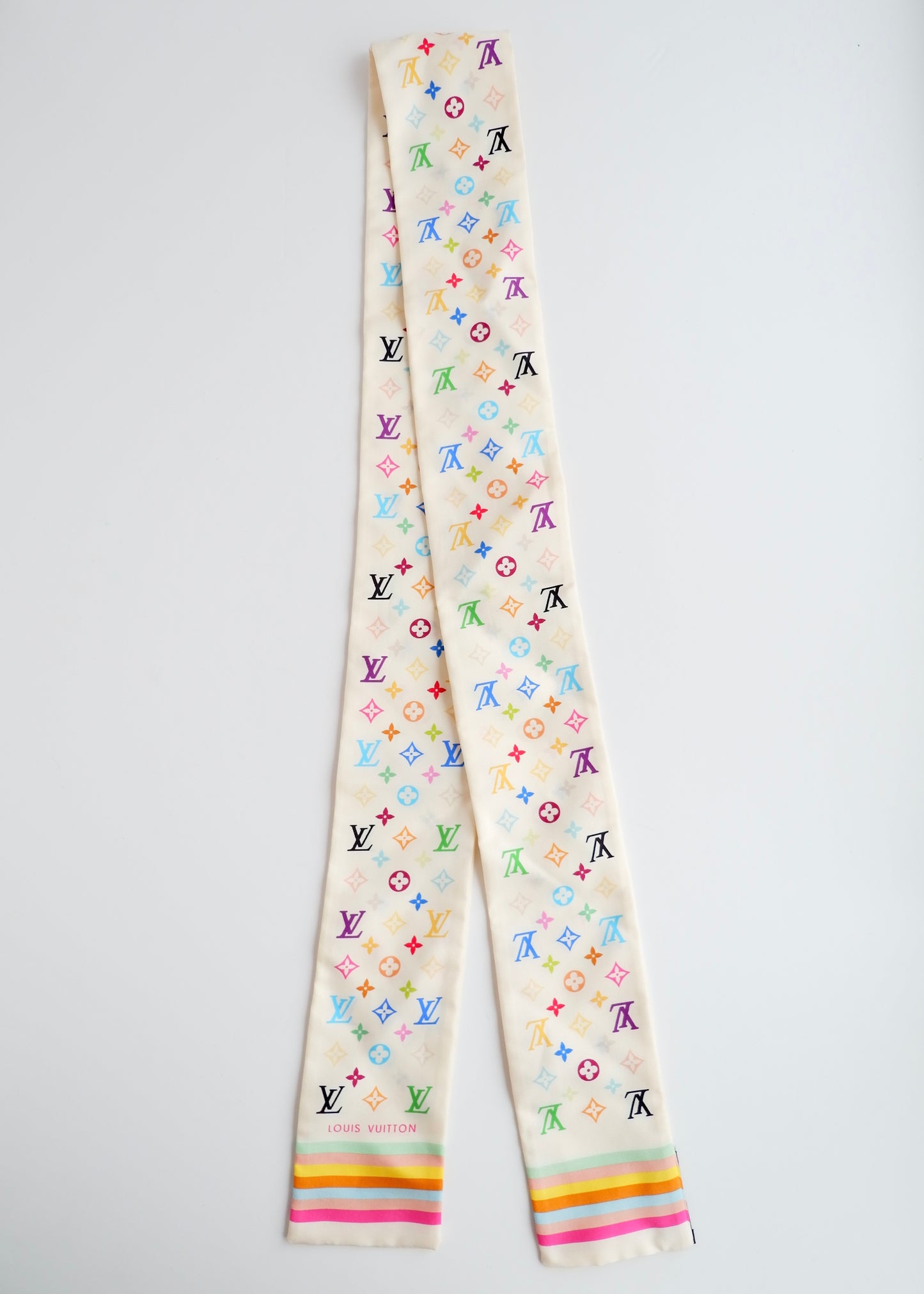 Authentic Preowned Louis Vuitton Monogram Multicolored Takashi Murakami Silk Scarf