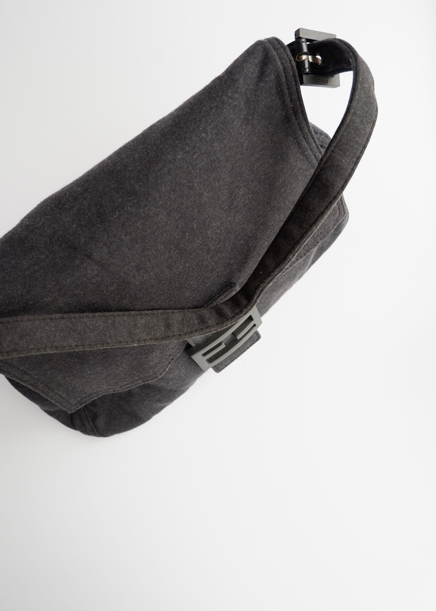 Authentic Preowned Fendi Dark Grey Cotton Mamma Baguette Shoulder Bag