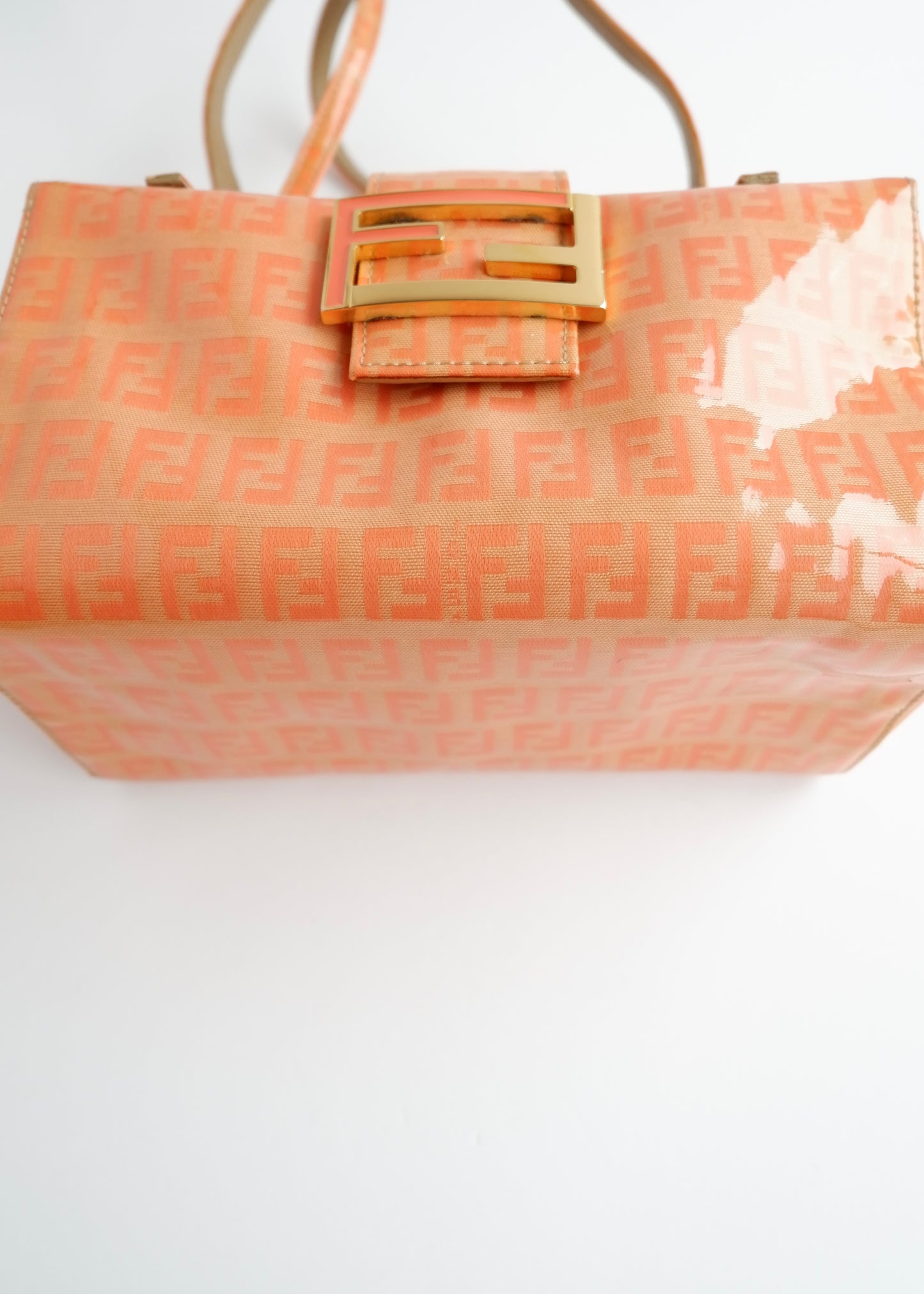Authentic Preowned Vintage Fendi Orange Zucchino Coated Canvas Shoulder Bag