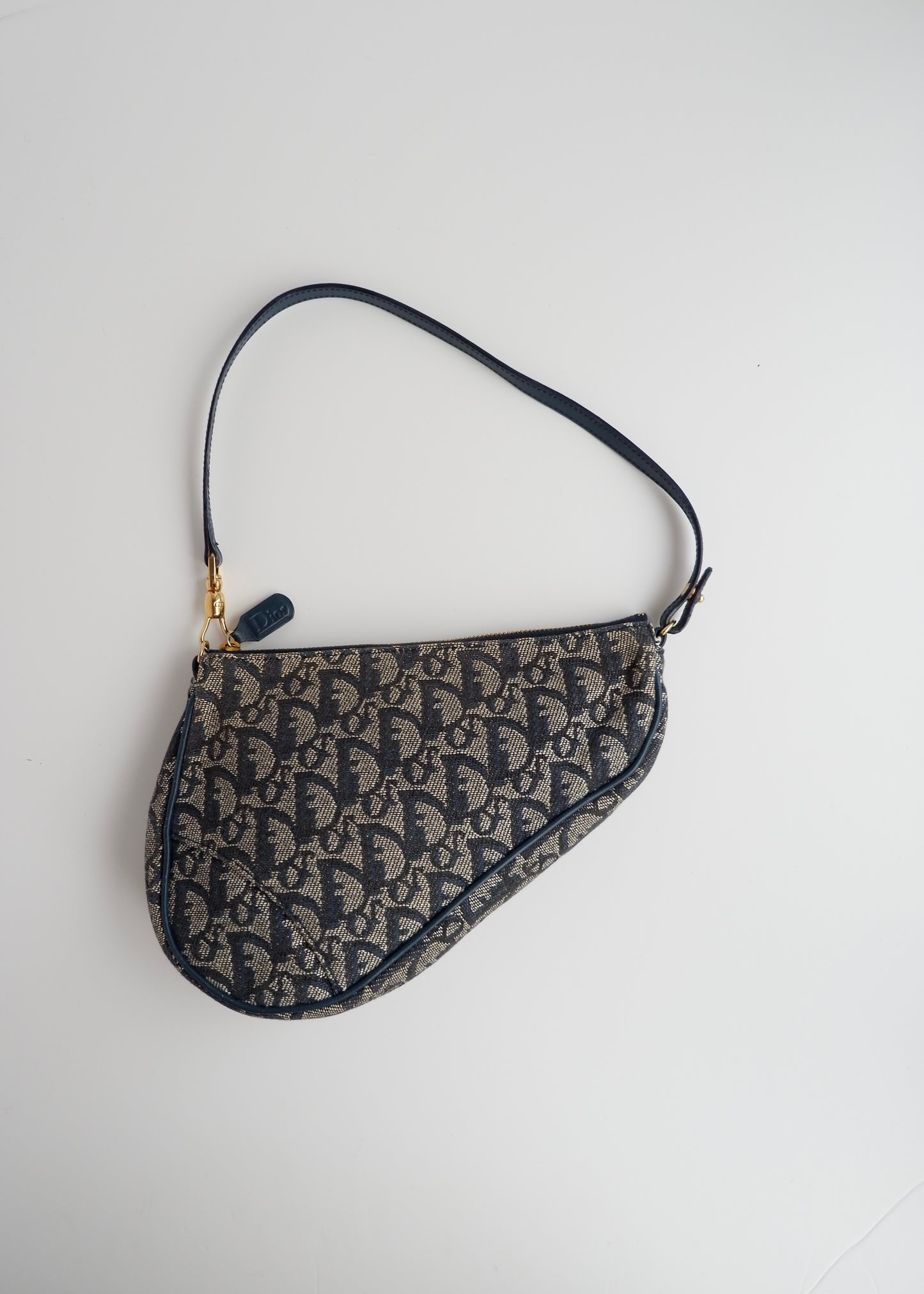 Authentic Preowned Vintage Dior Navy Oblique Canvas Saddle Bag