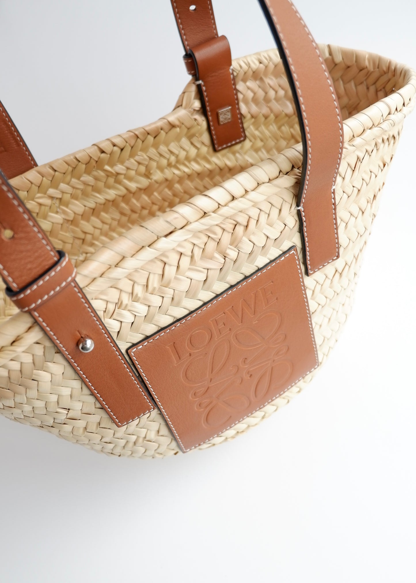 Authentic Preowned Loewe Brown Small Basket Bag In Palm Leaf and Calfskin