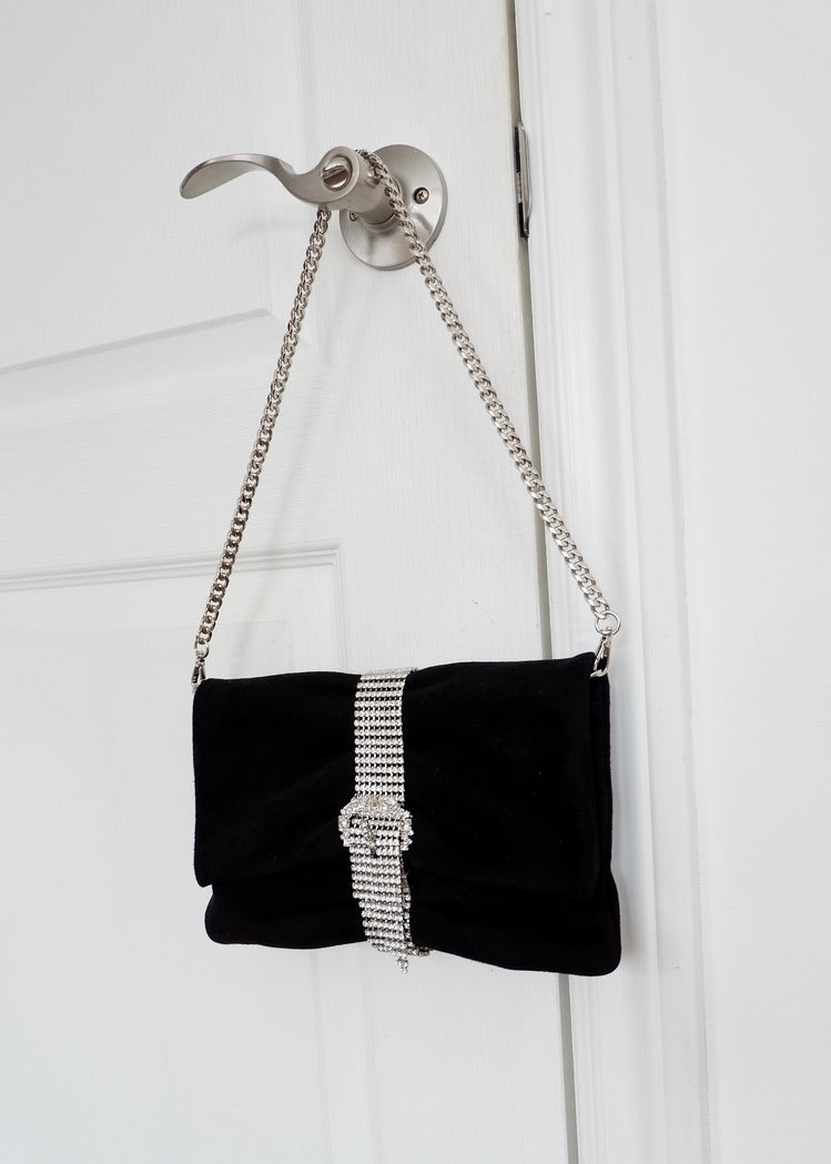 Authentic Preowned Jimmy Choo Black Suede/Crystal Embellished Evening Bag