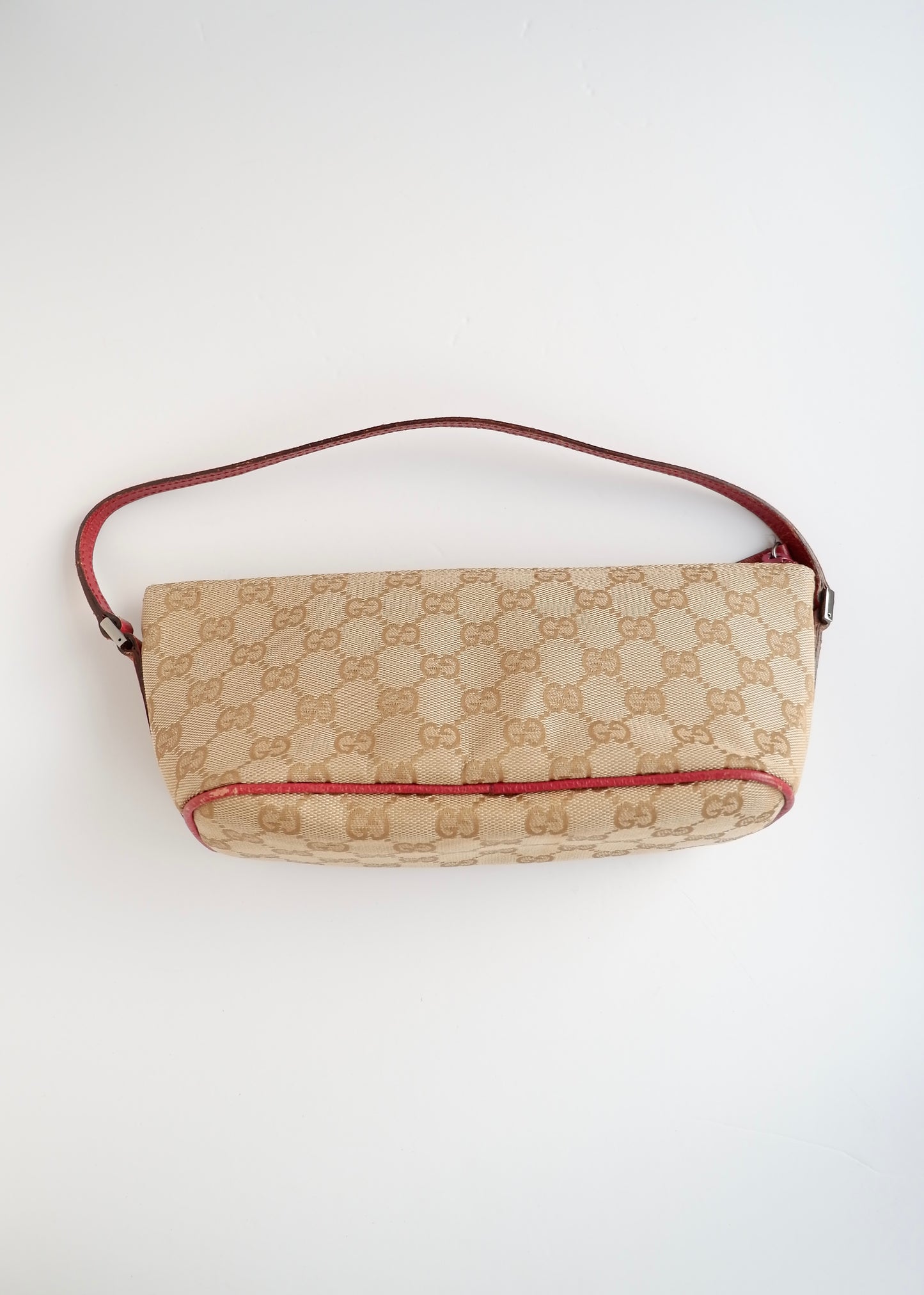 Authentic Preowned Gucci Beige/Burgundy Boat Pochette