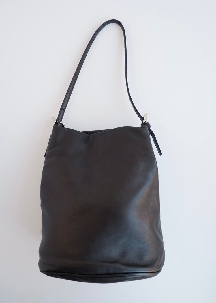 Authentic Preowned Fendi Black Leather FF Logo Bucket Shoulder Bag