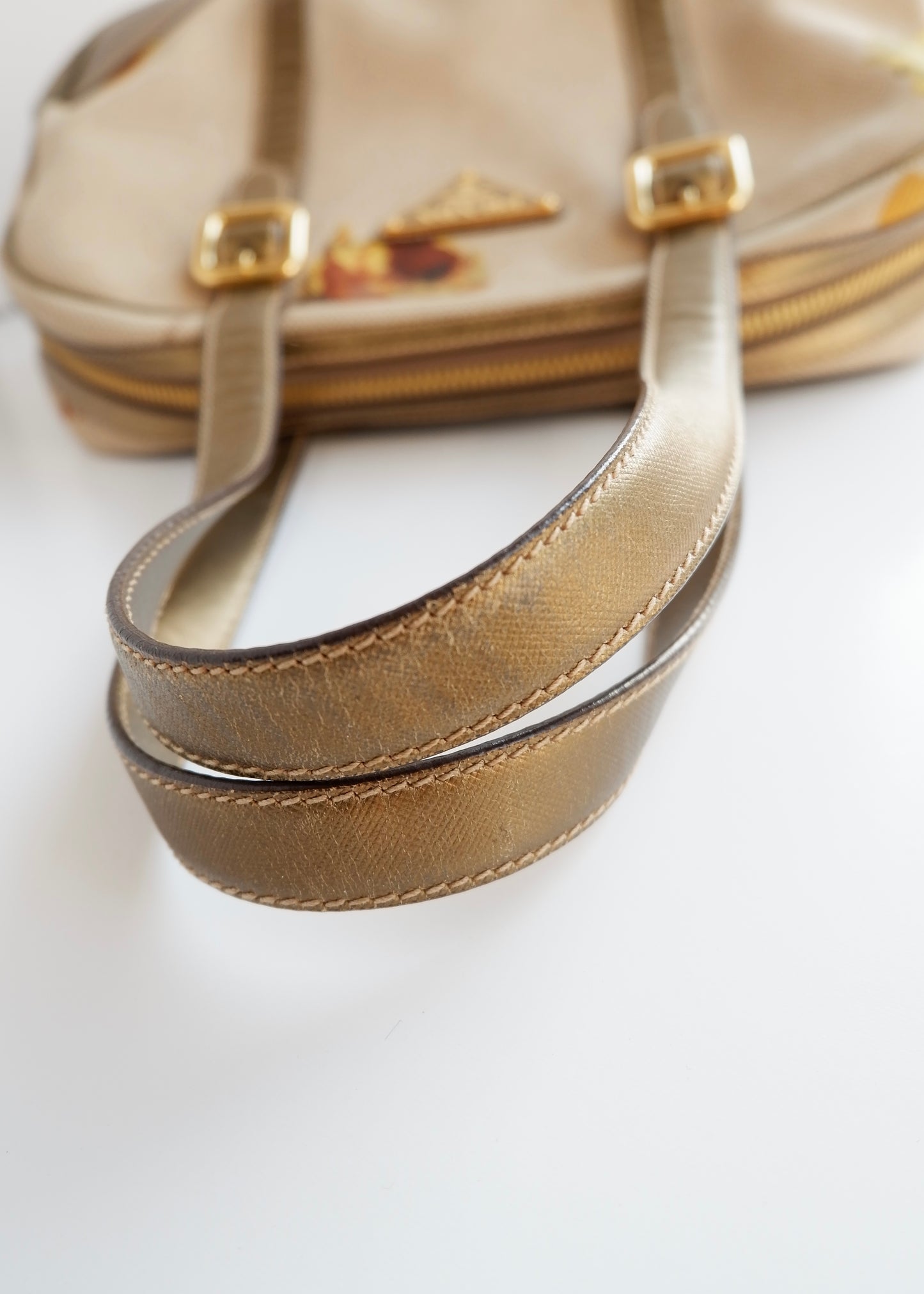 Authentic Preowned Prada Beige/ Gold St. Rose Bauletto Bag