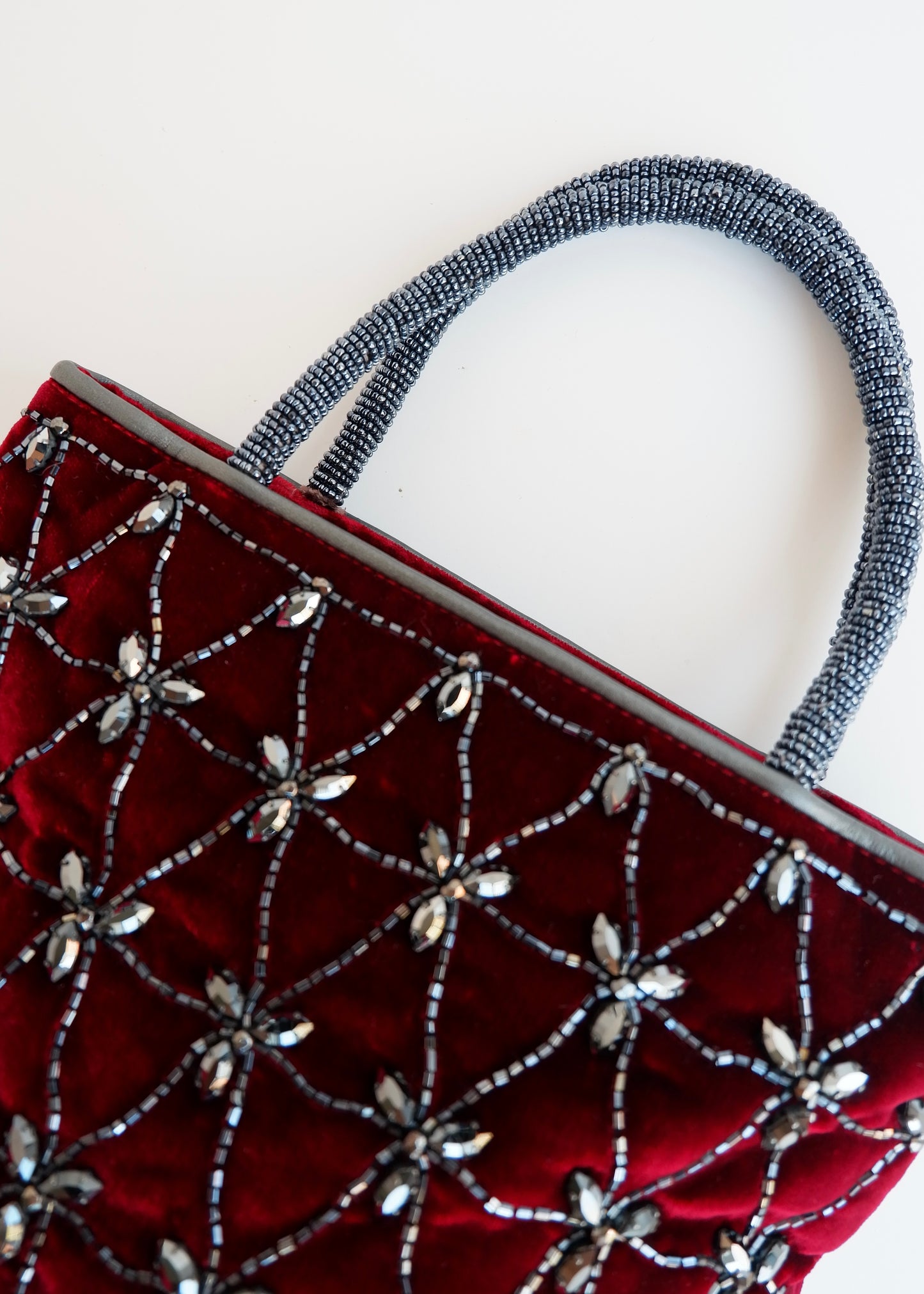 Authentic Preowned Vintage Christian Dior Burdgundy Velvet Embellished Sparkly Top Handle Bag