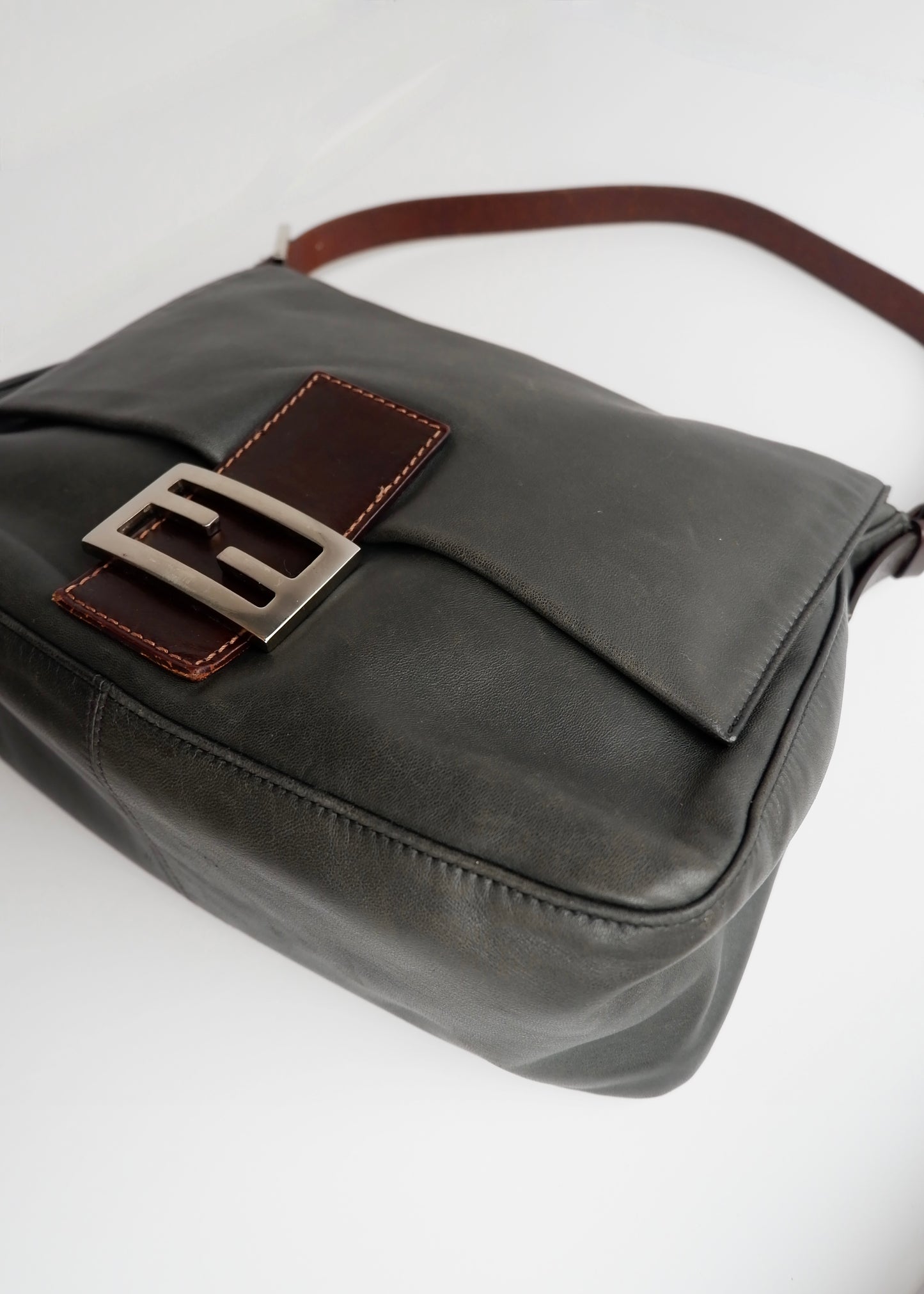 Authentic Preowned Fendi Black/Brown Leather Mamma Baguette Shoulder Bag