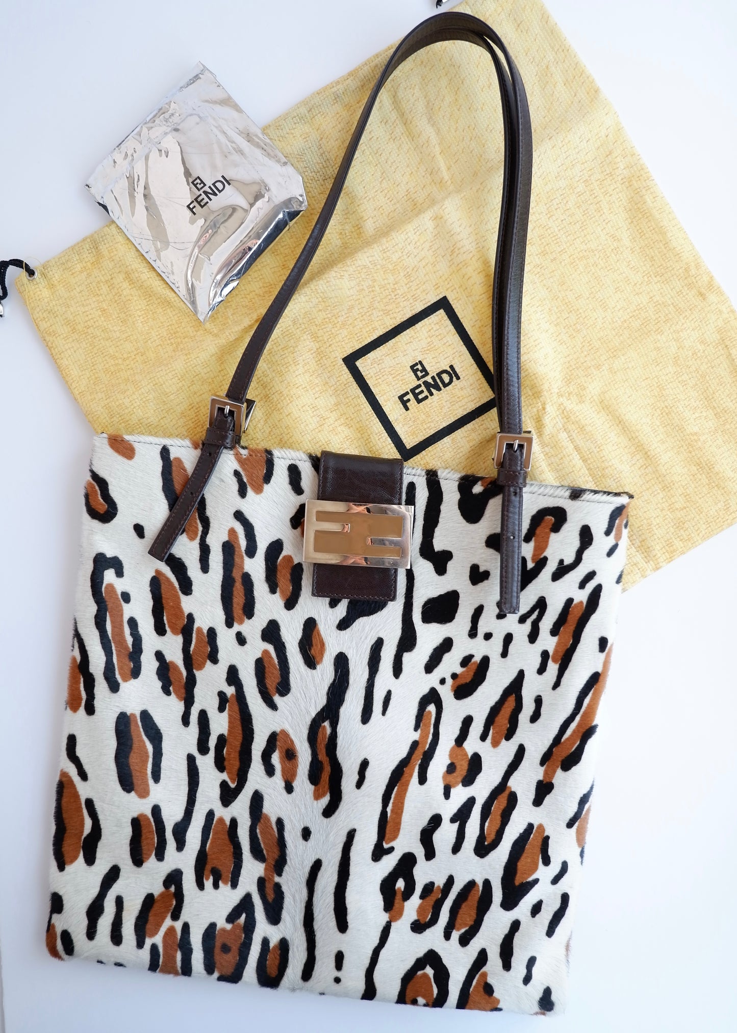 Authentic Preowned Vintage Fendi White Leopard Print Tote Bag