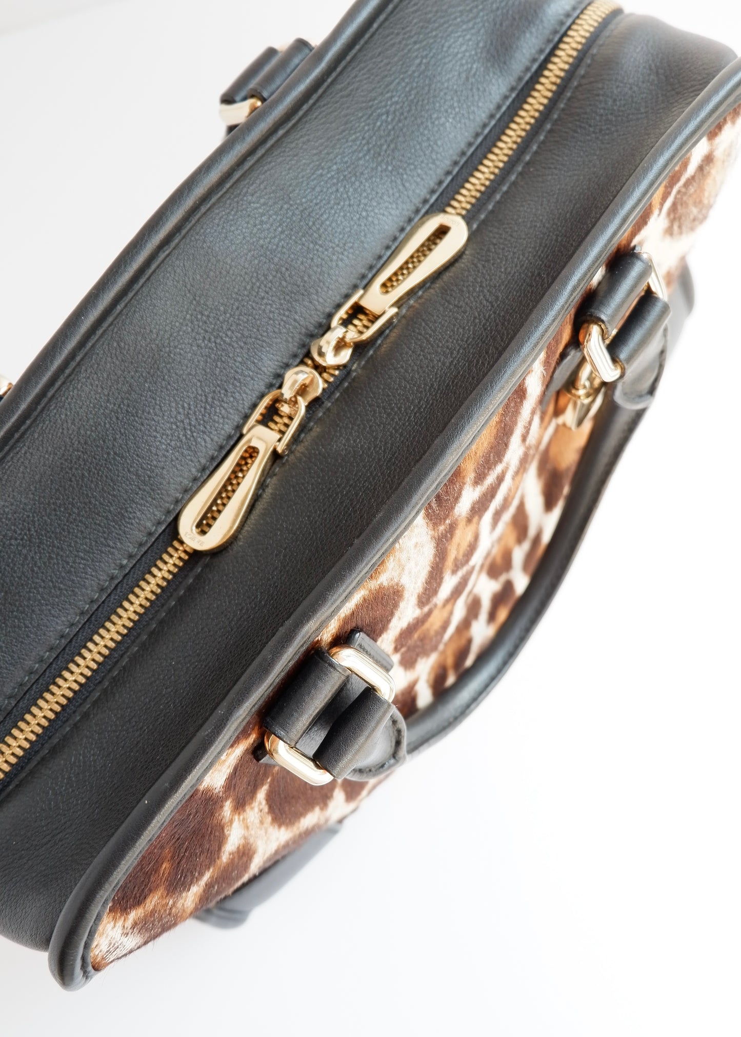 Authentic Preowned Loewe Black/Animal Print Pony Hair Amazona Bag