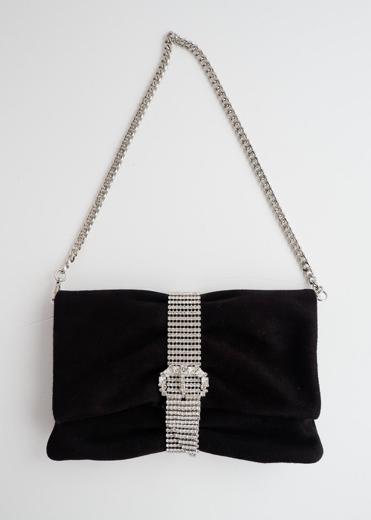Authentic Preowned Jimmy Choo Black Suede/Crystal Embellished Evening Bag