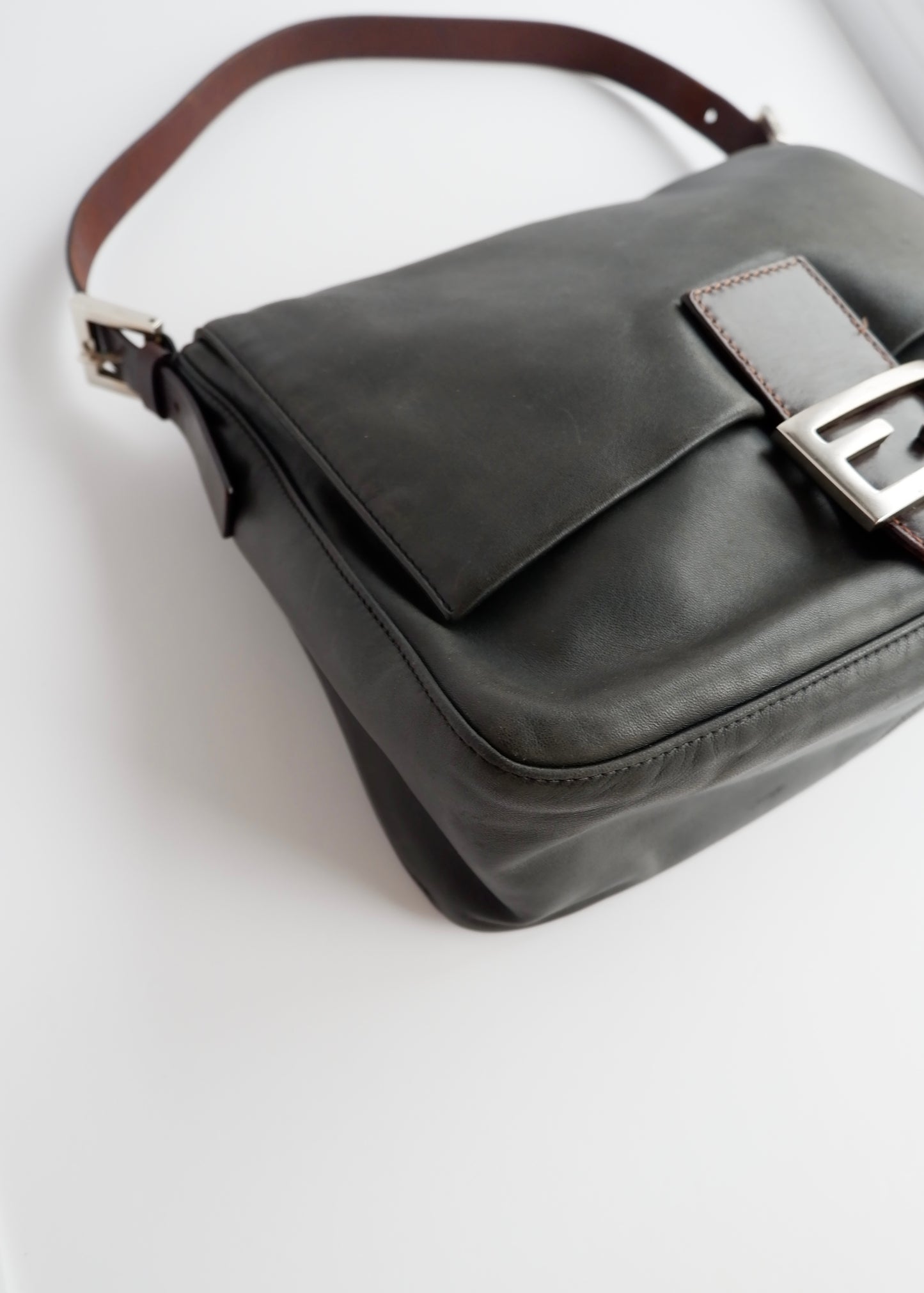 Authentic Preowned Fendi Black/Brown Leather Mamma Baguette Shoulder Bag