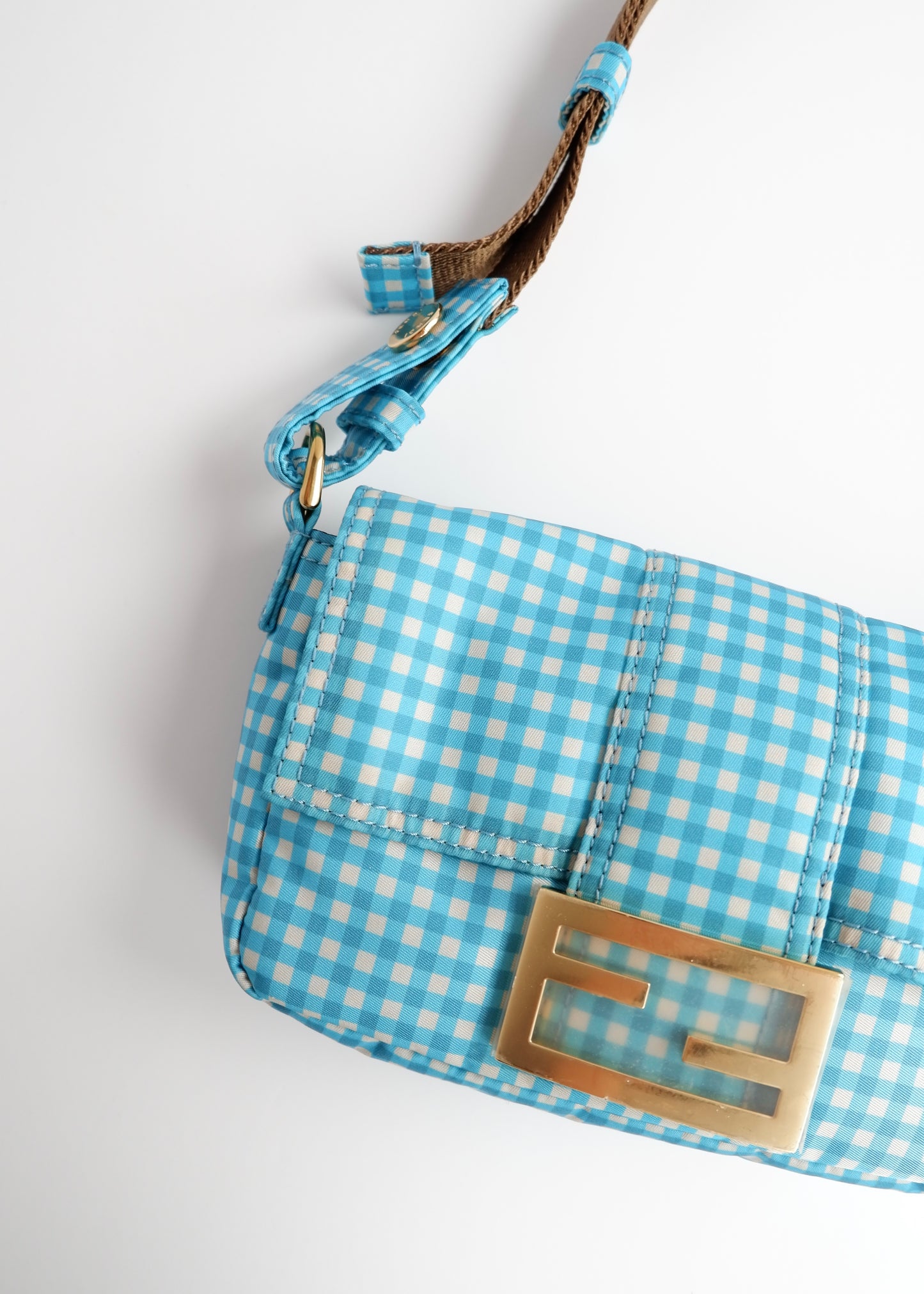 Authentic Preowned Fendi Blue Gingham Nylon Two Way Bag