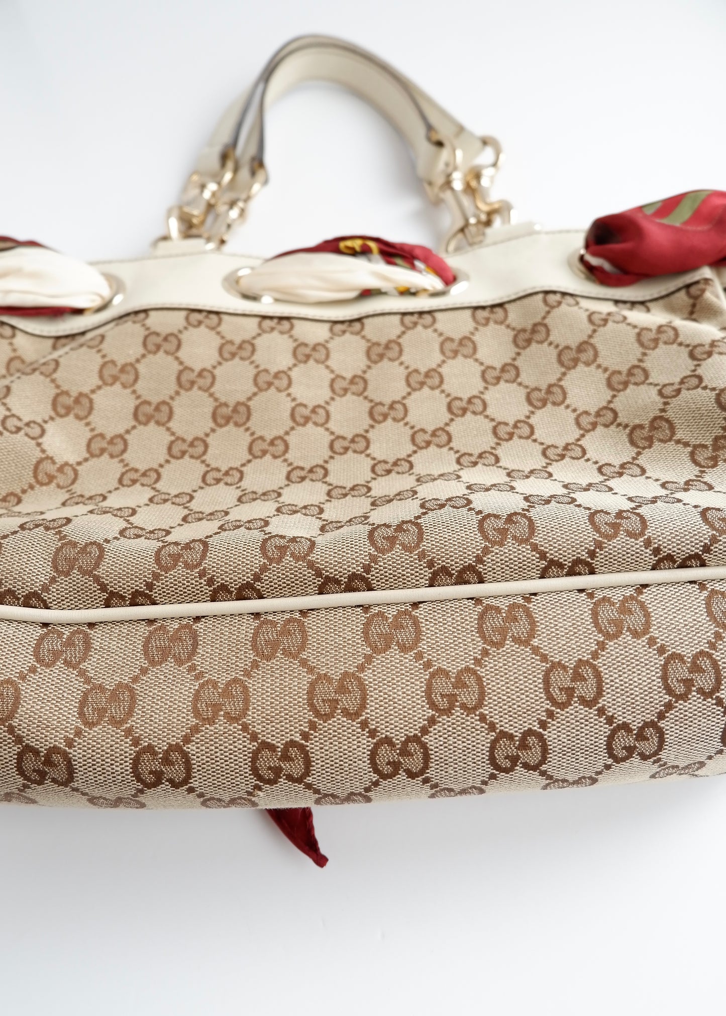 Authentic Preowned Gucci White GG Canvas/ Scarf Detail Handbag
